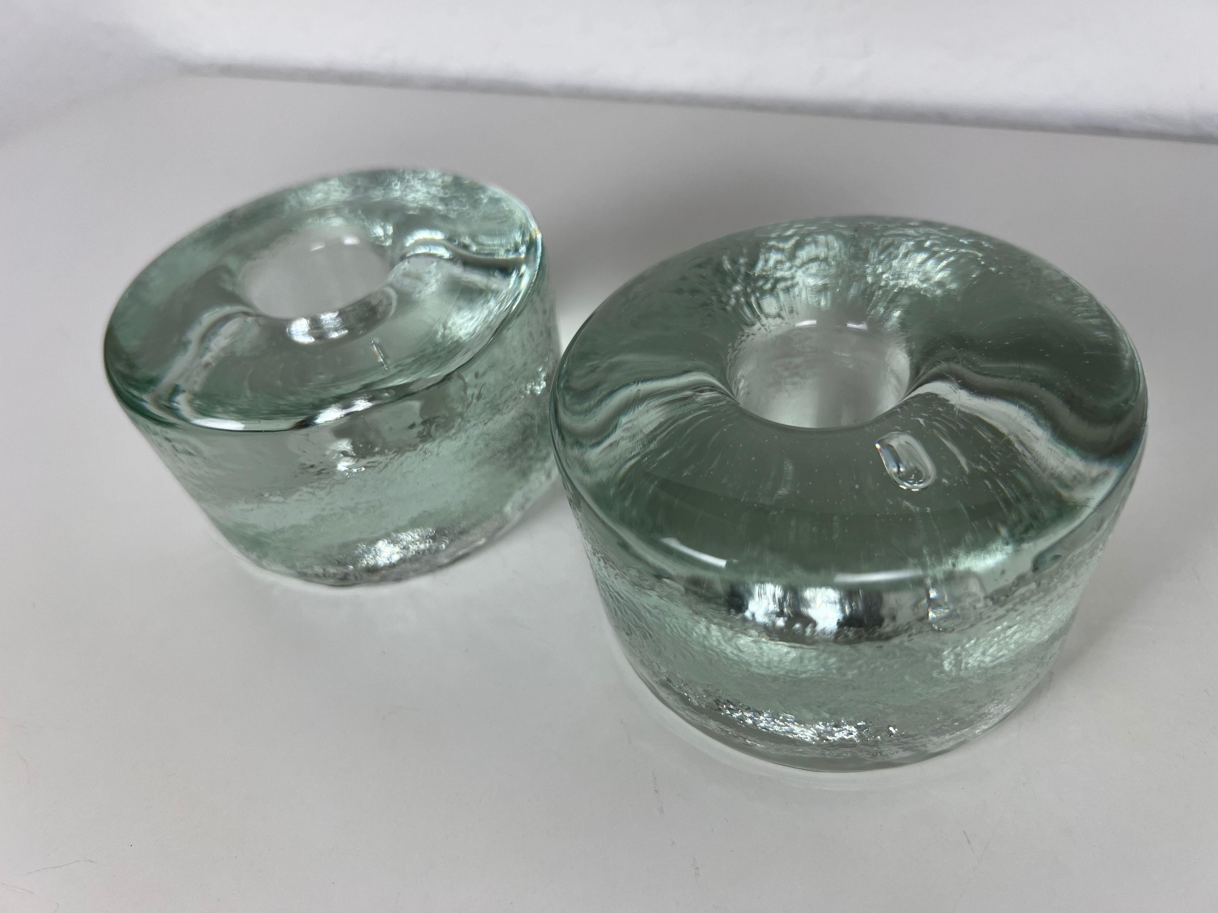 American Blenko Clear Glass Candleholders, a Pair For Sale