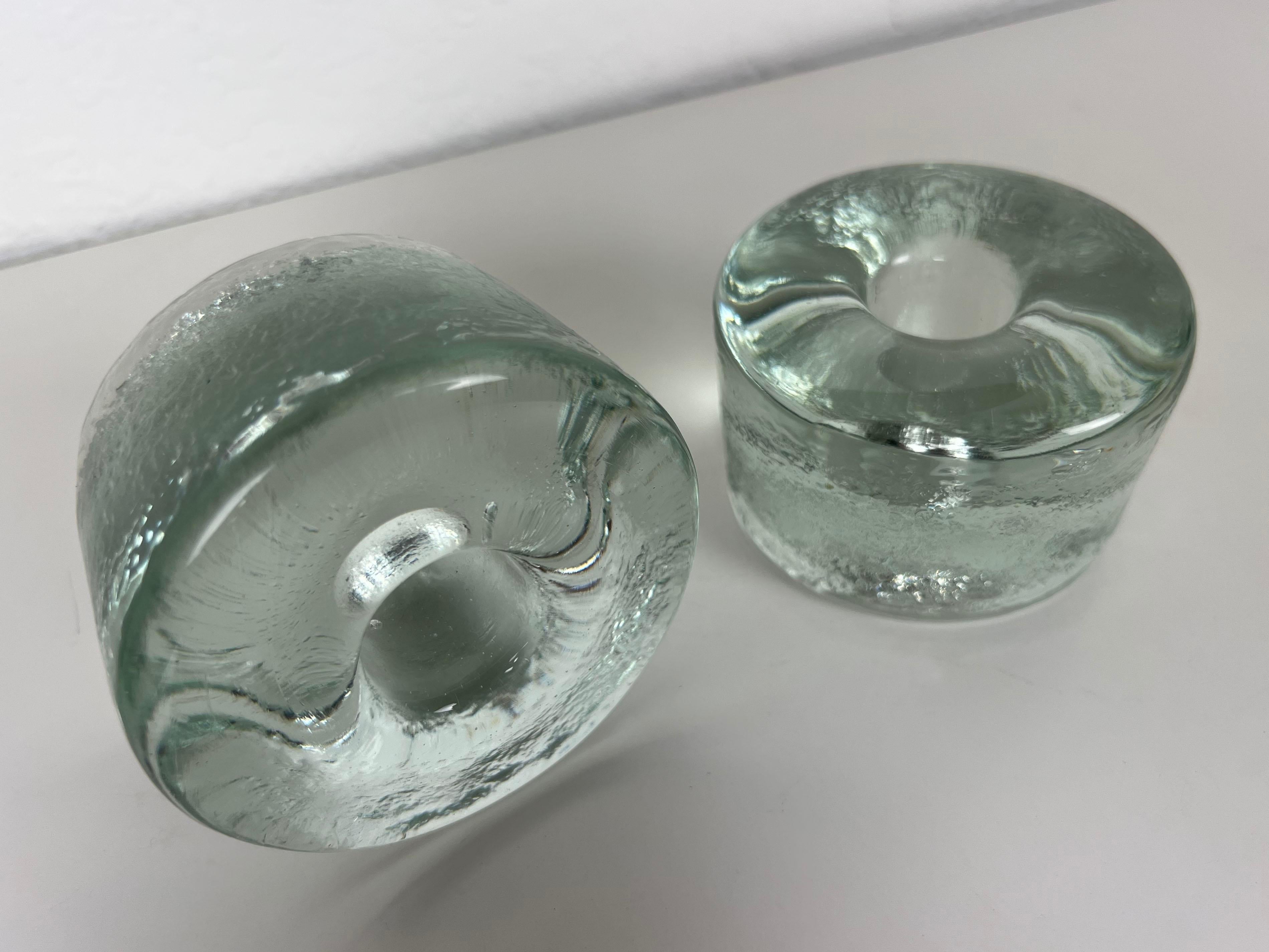 20th Century Blenko Clear Glass Candleholders, a Pair For Sale