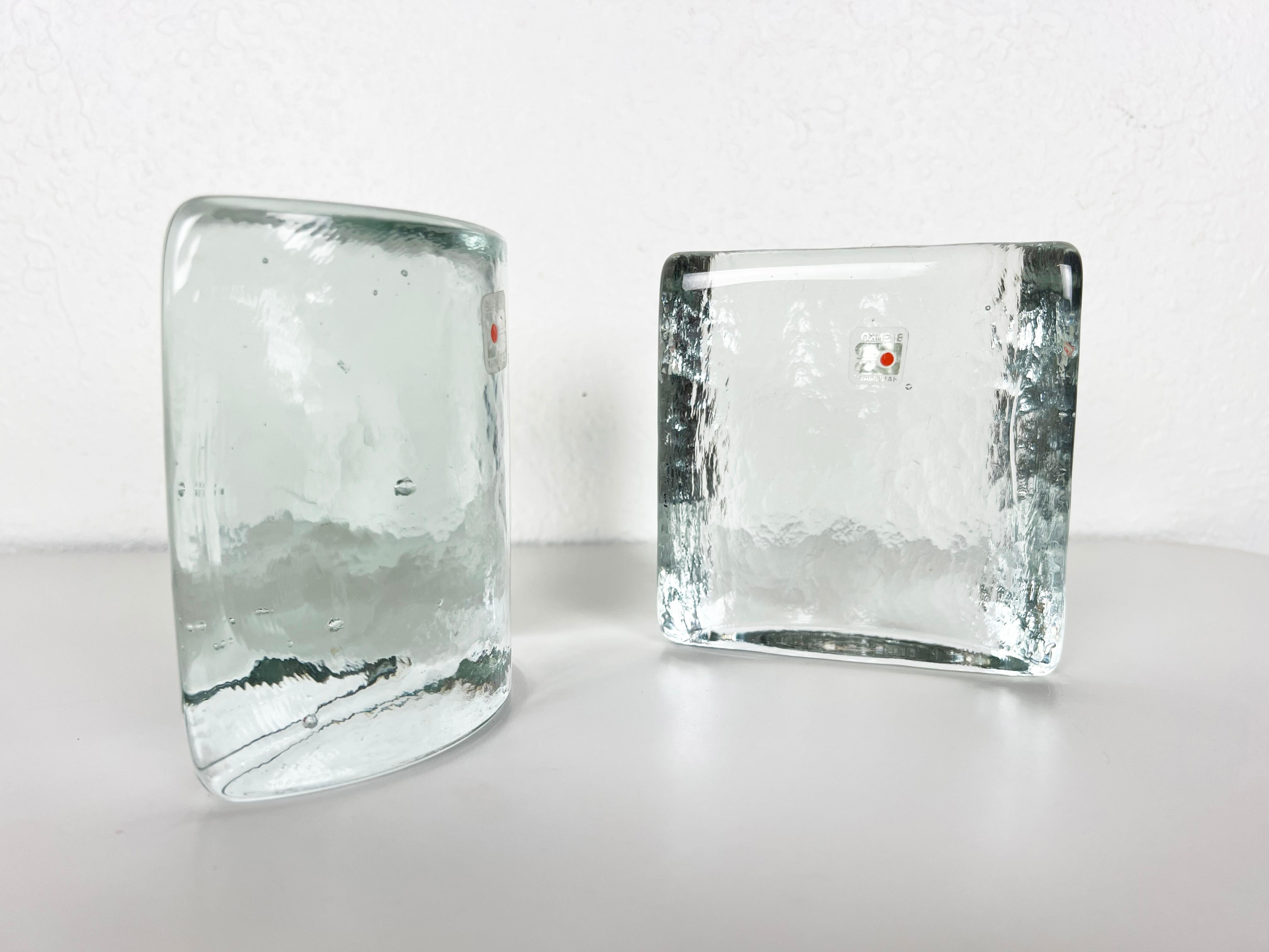 Mid-Century Modern Blenko Clear Glass Half Circle Bookends, Pair For Sale