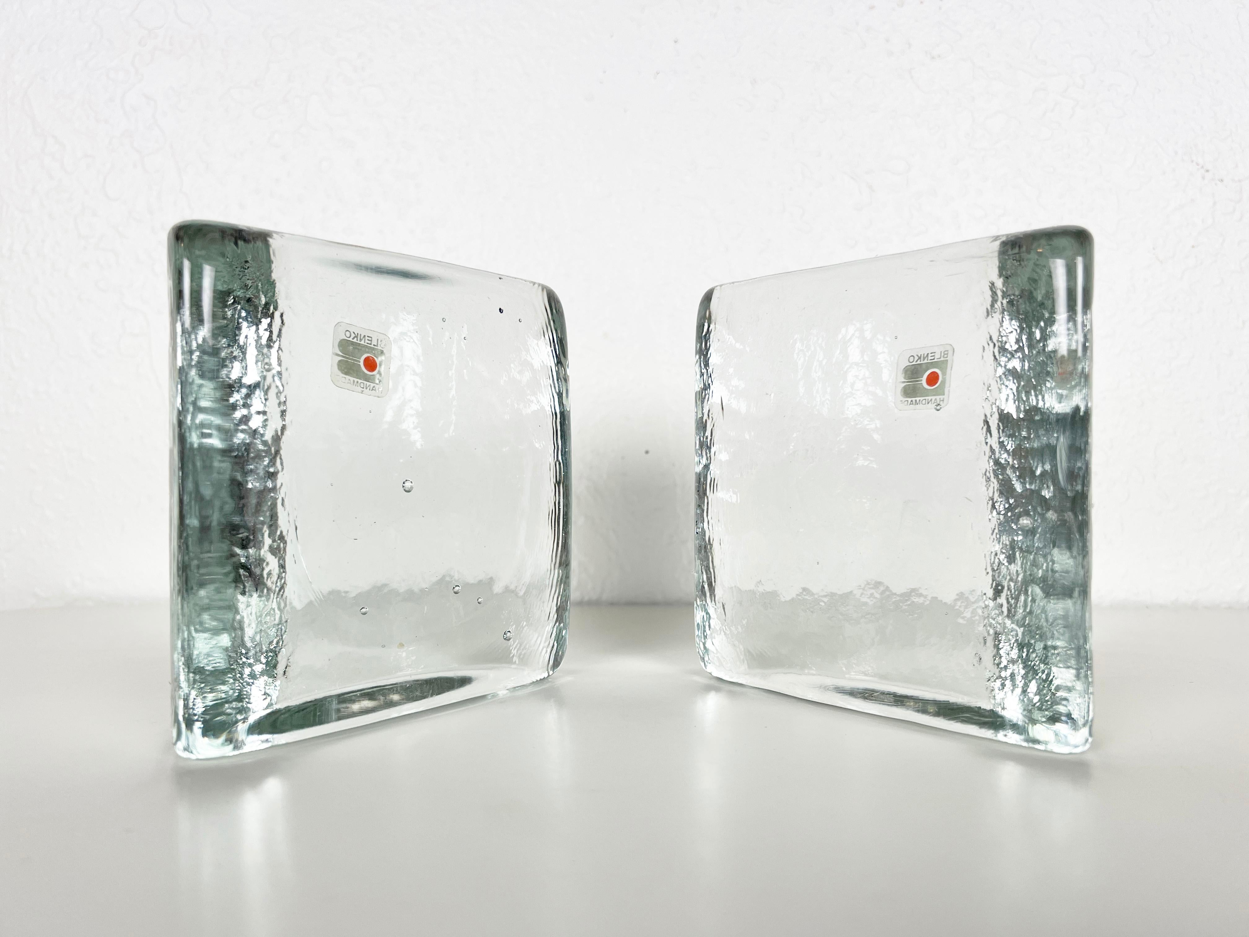 American Blenko Clear Glass Half Circle Bookends, Pair For Sale
