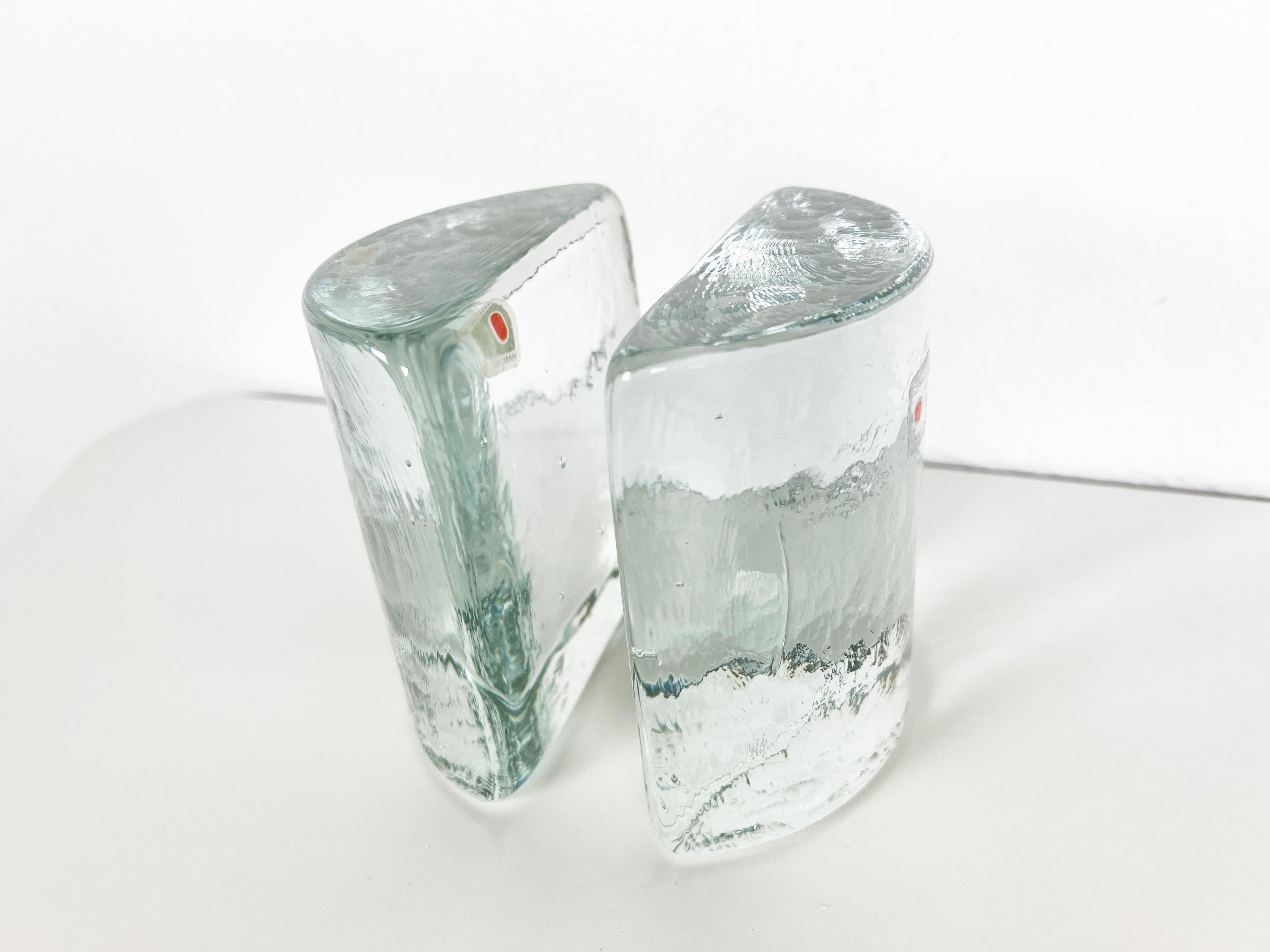 Hand-Crafted Blenko Clear Glass Half Circle Bookends, Pair For Sale
