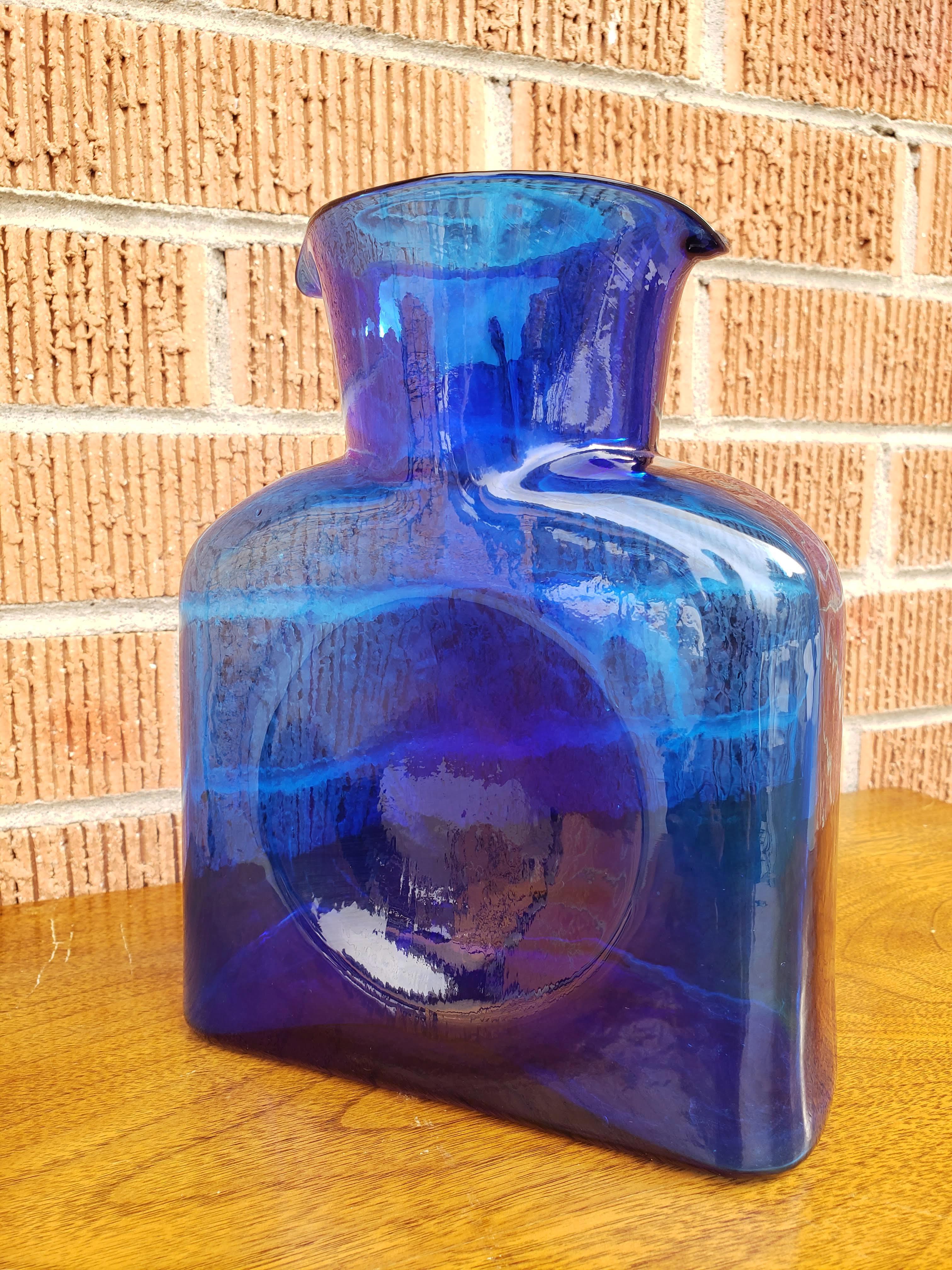 Mid-Century Modern Blenko Cobalt Blue Water Bottle