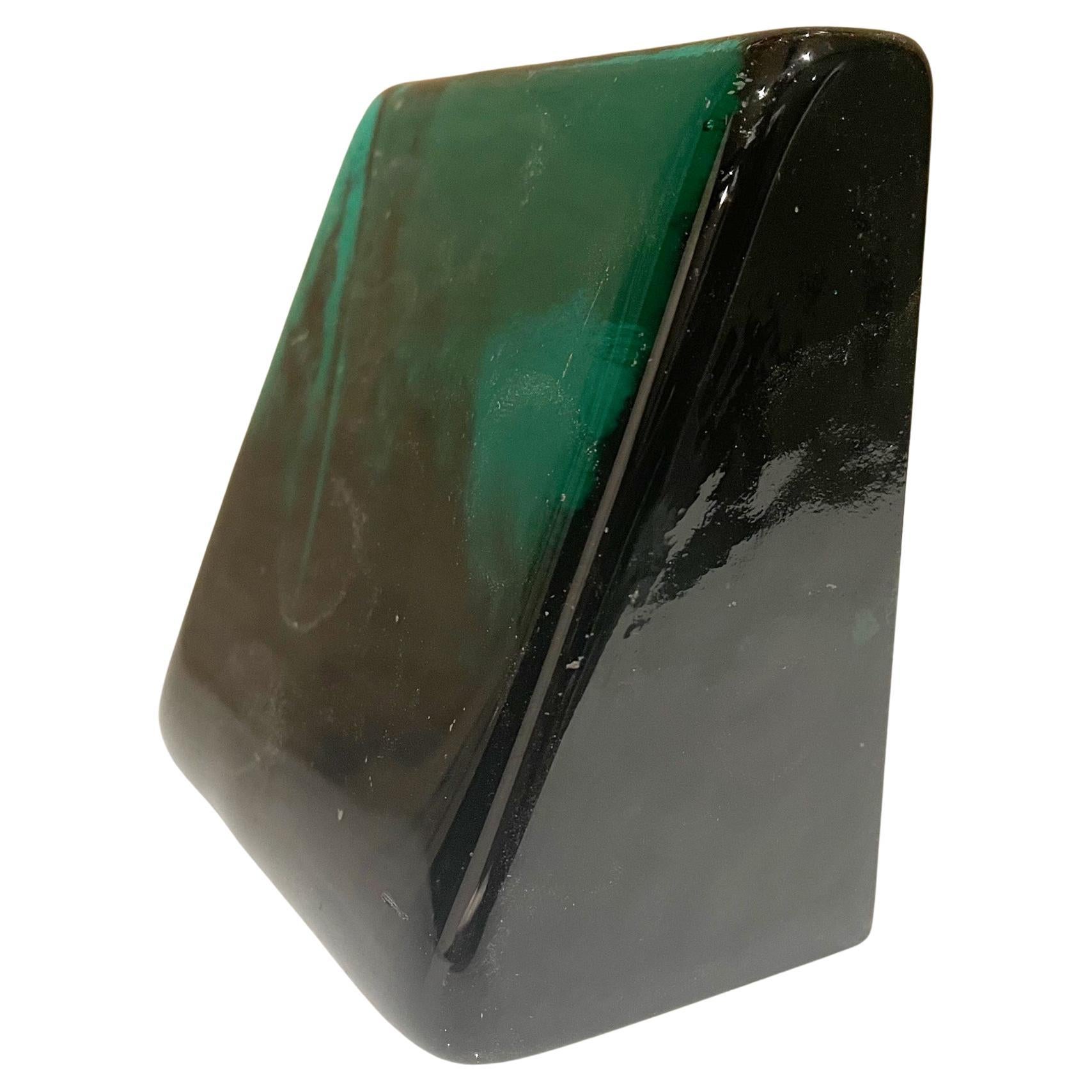 Blenko Emerald Green Art Glass Modernist Wedge Block Bookend Wayne Husted 1960s