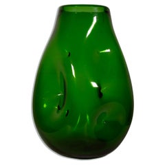 Retro Blenko Emerald Green Pinched Vase Model 921L Mid Century Modern