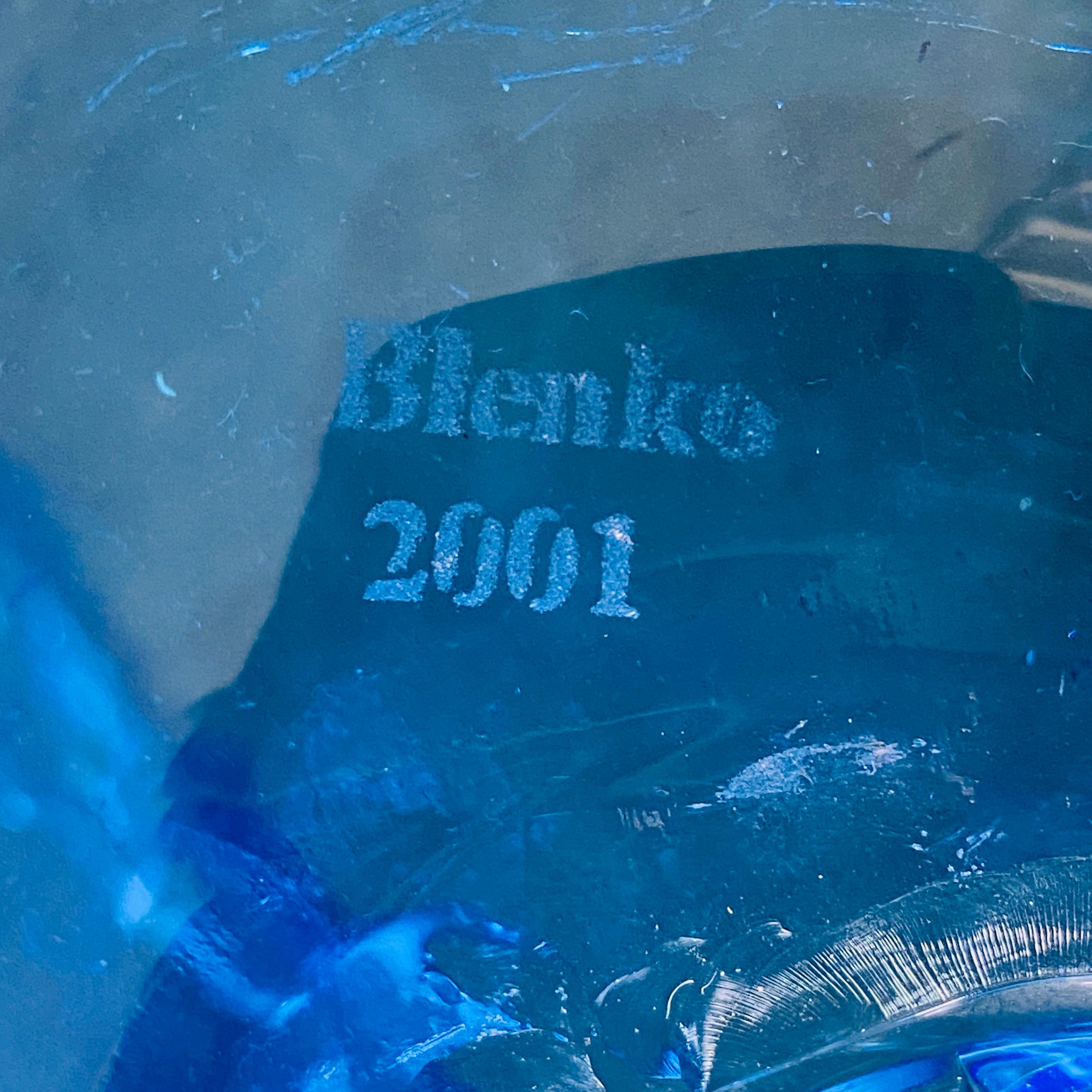 Blenko Escultura de cristal azul con sombrero de vaquero Cuenco decorativo en venta 3