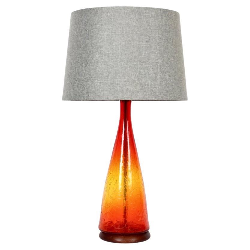 Blenko Glass Co. "Amberlina" Crackle Glass Table Lamp, 1960s For Sale