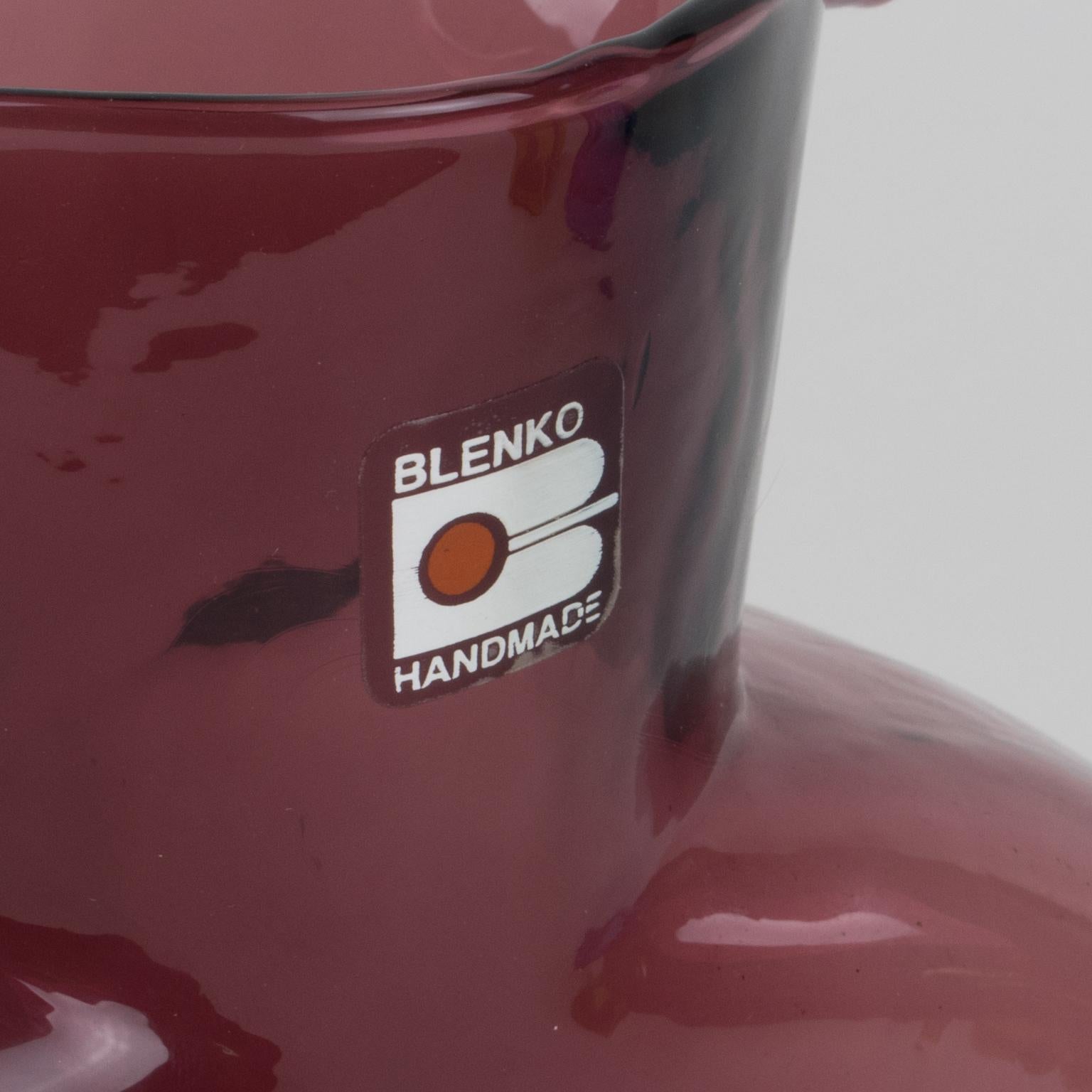 Blenko Glass Double Spouted Pitcher Decanter, a trio in Mid-Century Colors 4