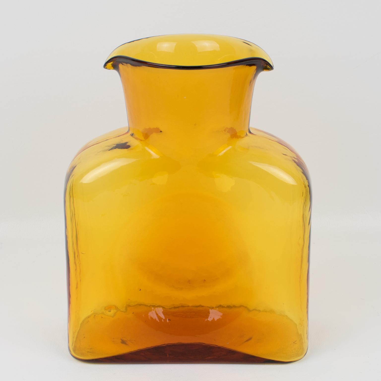 20th Century Blenko Glass Double Spouted Pitcher Decanter, a trio in Mid-Century Colors