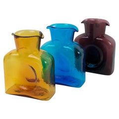 Retro Blenko Glass Double Spouted Pitcher Decanter, a trio in Mid-Century Colors