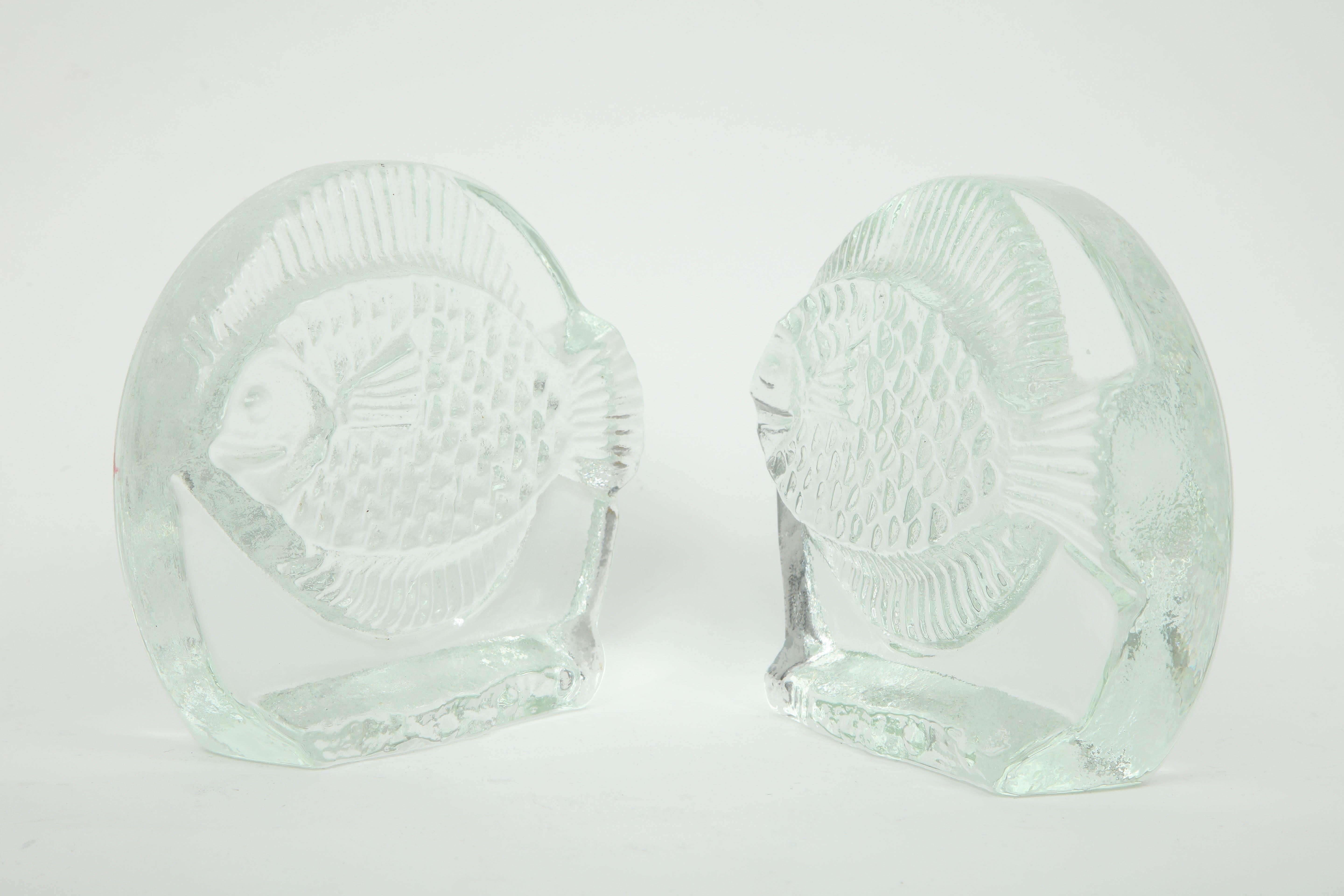 Mid-Century Modern Blenko Glass Fish Bookends For Sale
