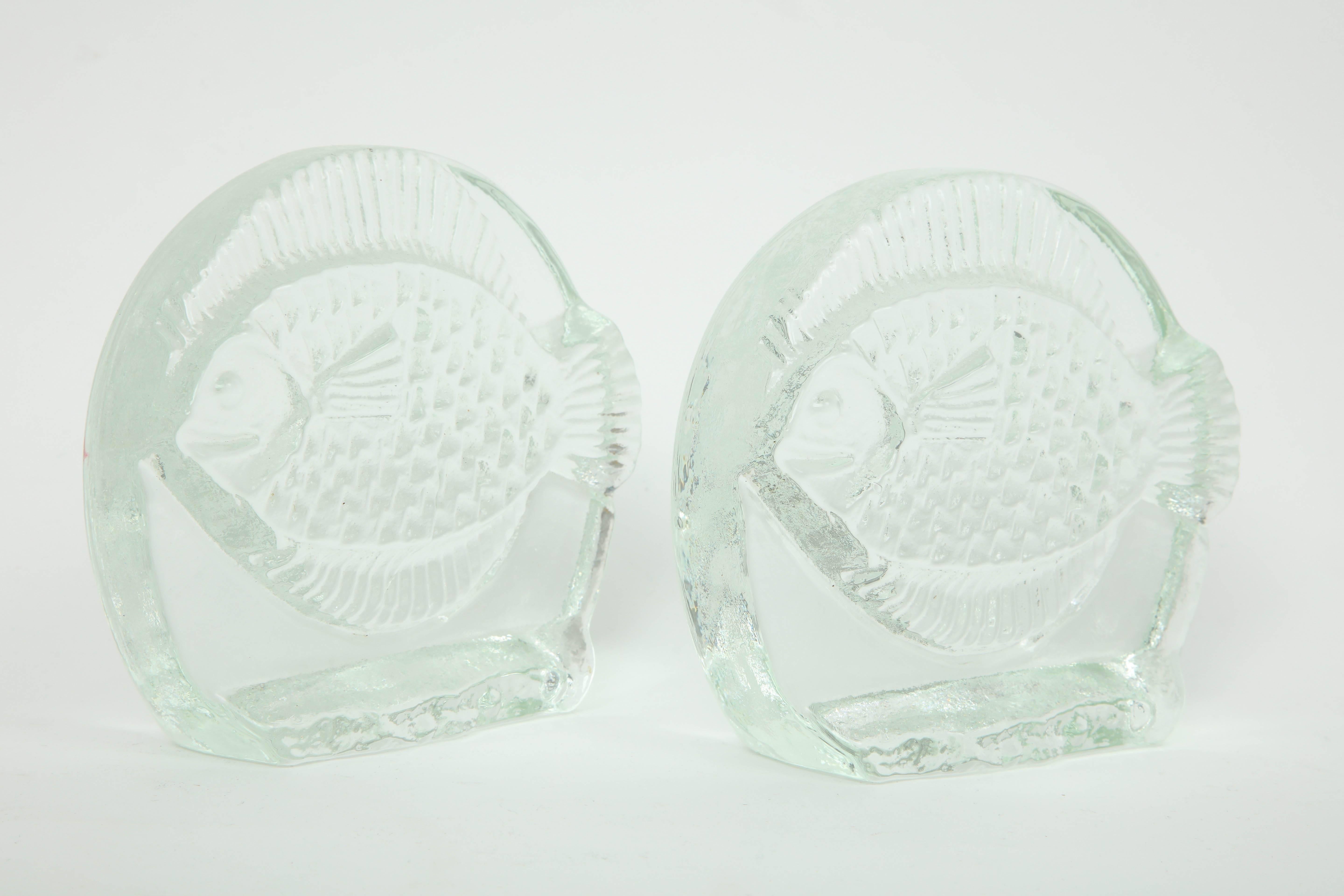 American Blenko Glass Fish Bookends For Sale