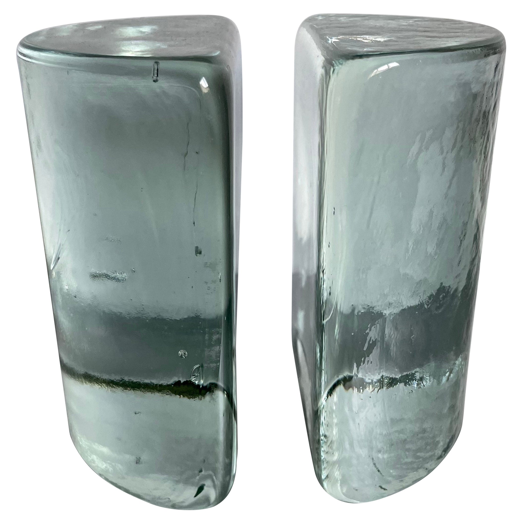 Blenko Glass Half Circle Bookends by Wayne Husted, 1960s