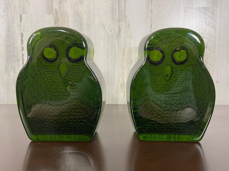 Blenko Glass Owl Bookend 梟 ガラス ブックエンド Blenko Glass Owl Book Ends For Sale at 1stDibs | blenko