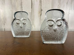 Blenko Glass Owl Book Ends