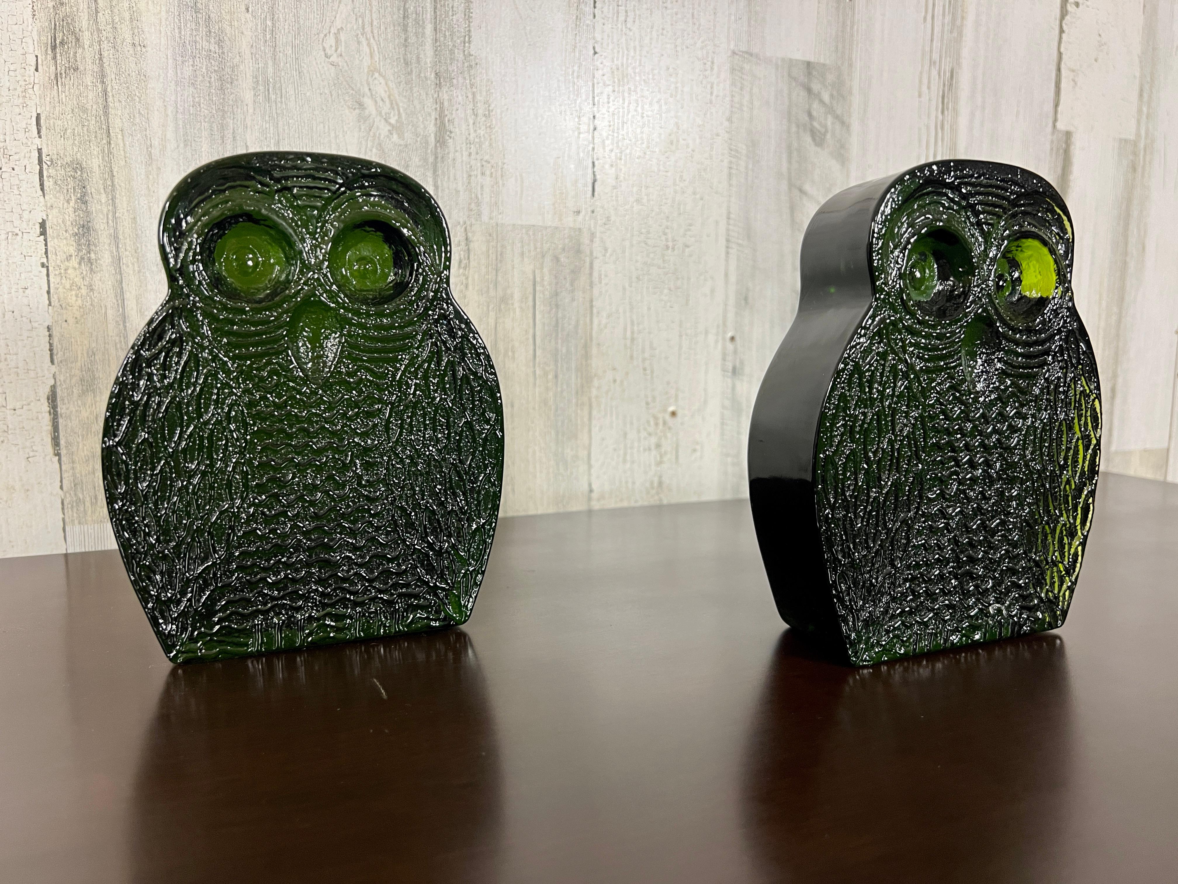 blenko glass owl bookends