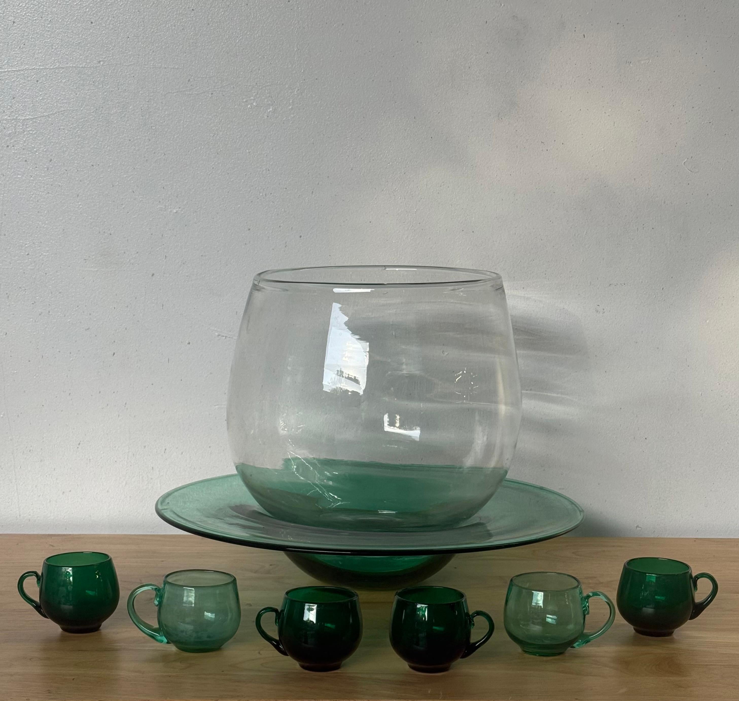 Blenko Glass Punch Bowls and Glasses with Service for Six For Sale 8