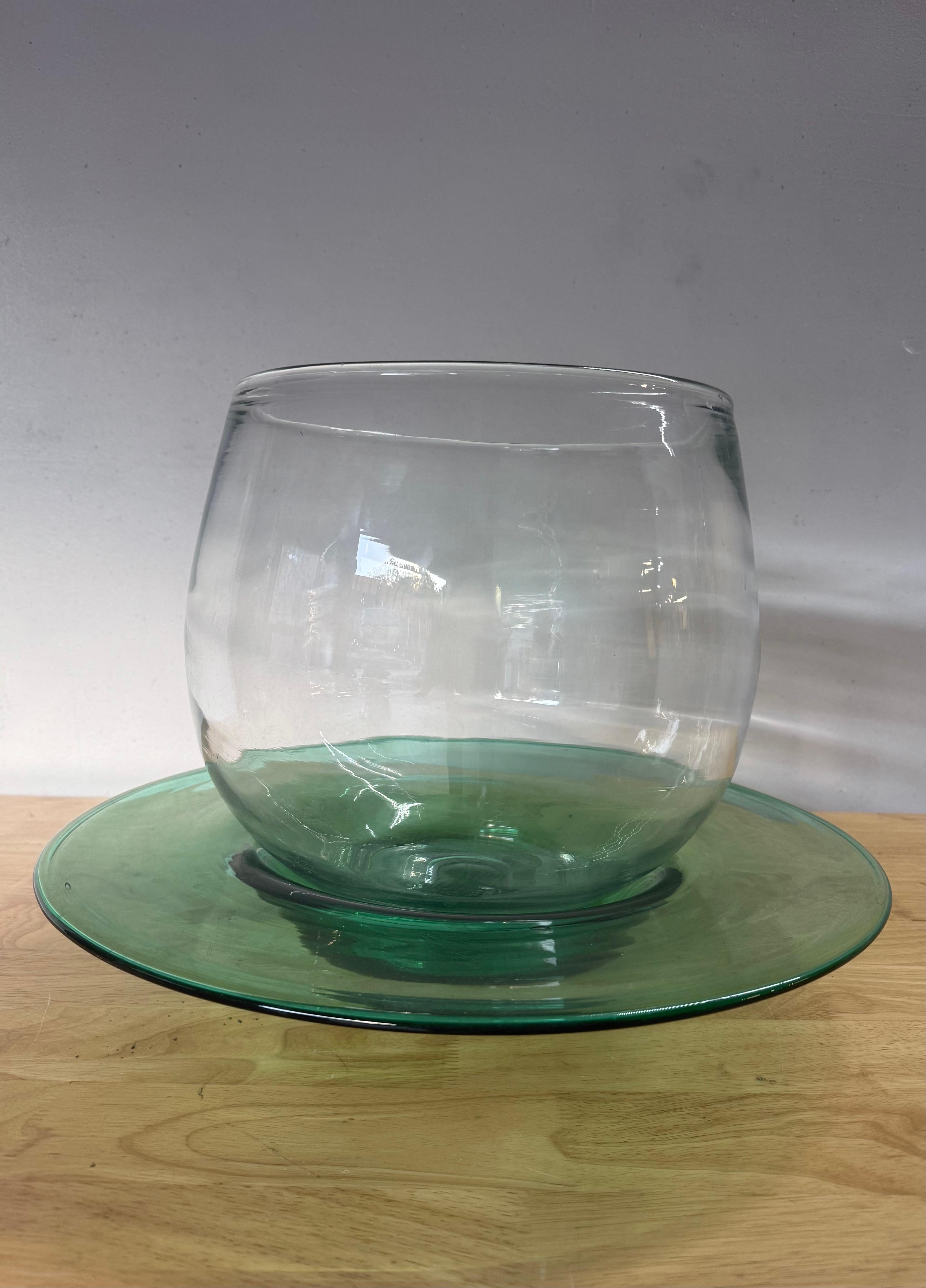 Blown Glass Blenko Glass Punch Bowls and Glasses with Service for Six For Sale