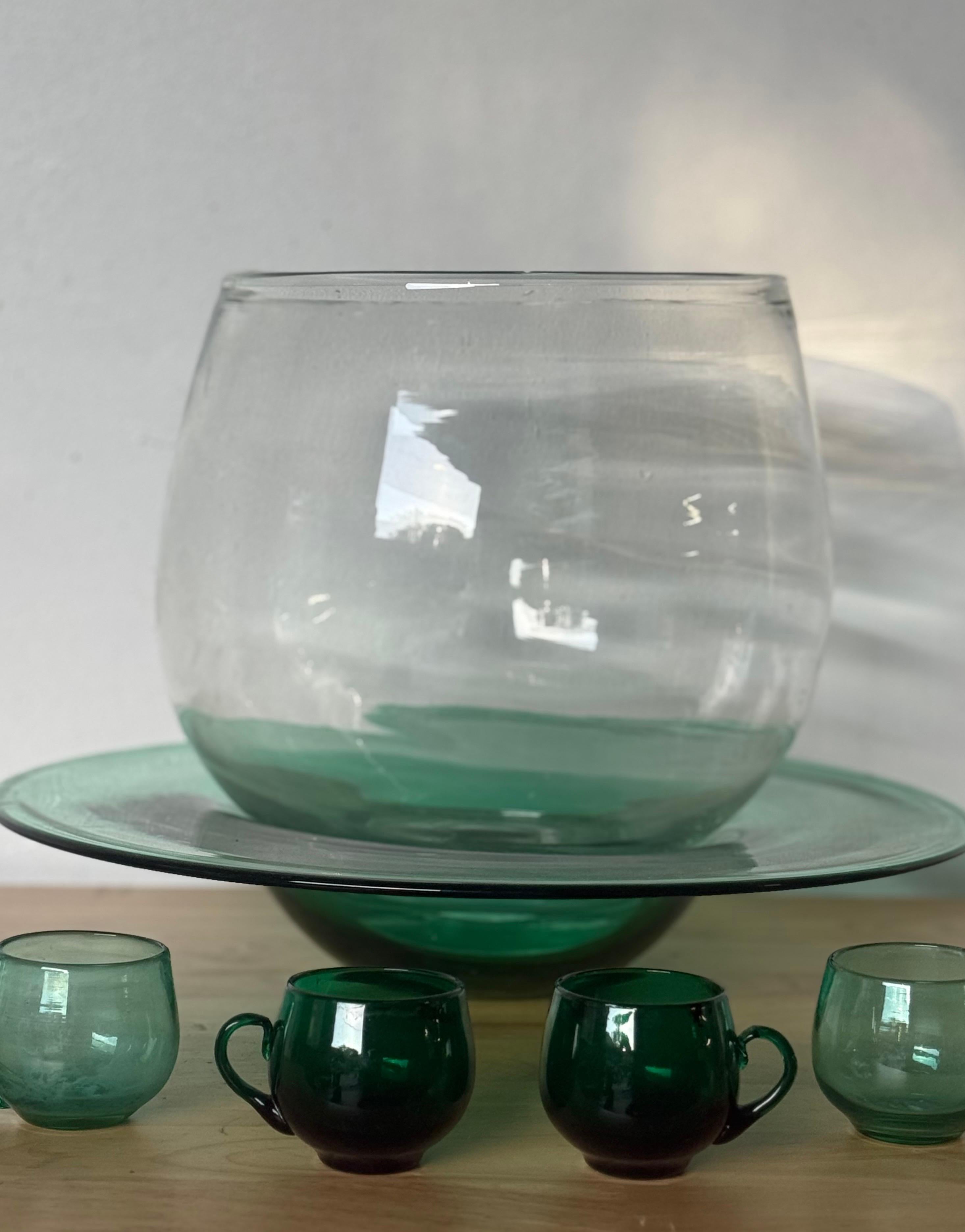 Blenko Glass Punch Bowls and Glasses with Service for Six For Sale 1