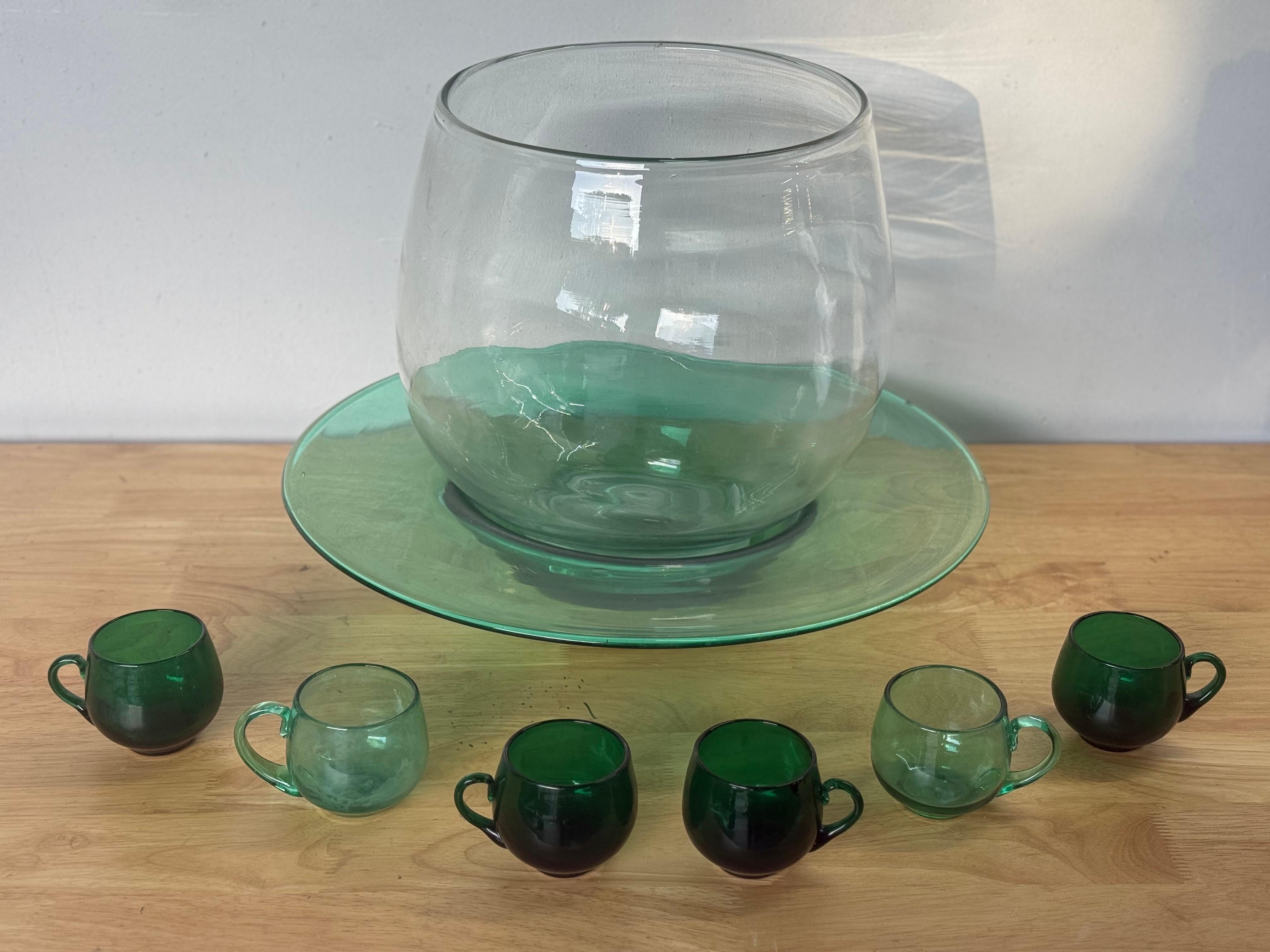 Blenko Glass Punch Bowls and Glasses with Service for Six For Sale 2