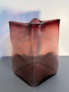 Blenko Glass Purple Amethyst Paper Bag Art Glass Vase