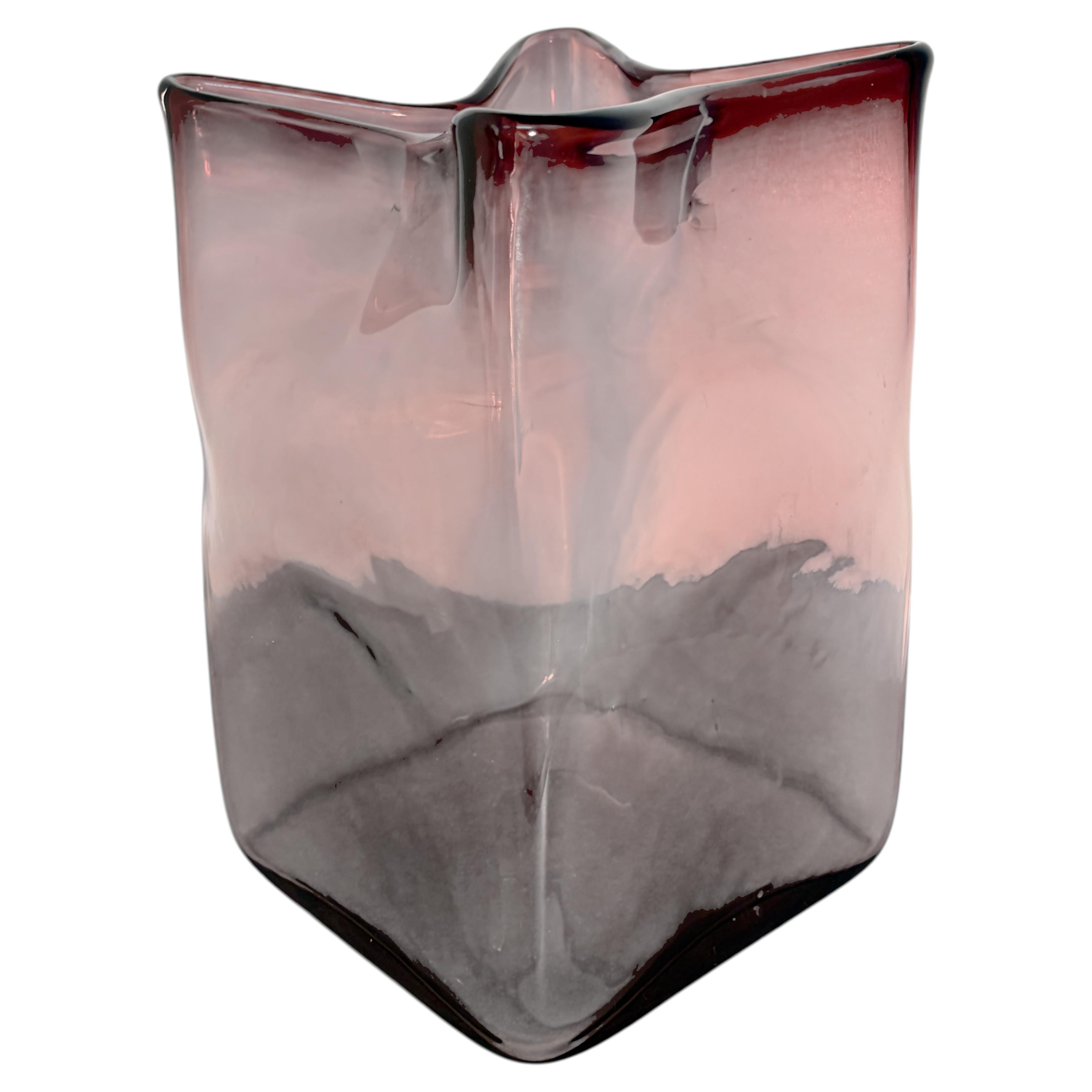 Blenko Glass Purple Amethyst Paper Bag Art Glass Vase For Sale
