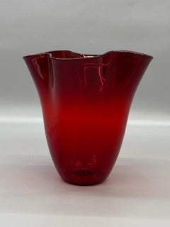 Blenko Glass Ruby Red Ruffled Edge Vase