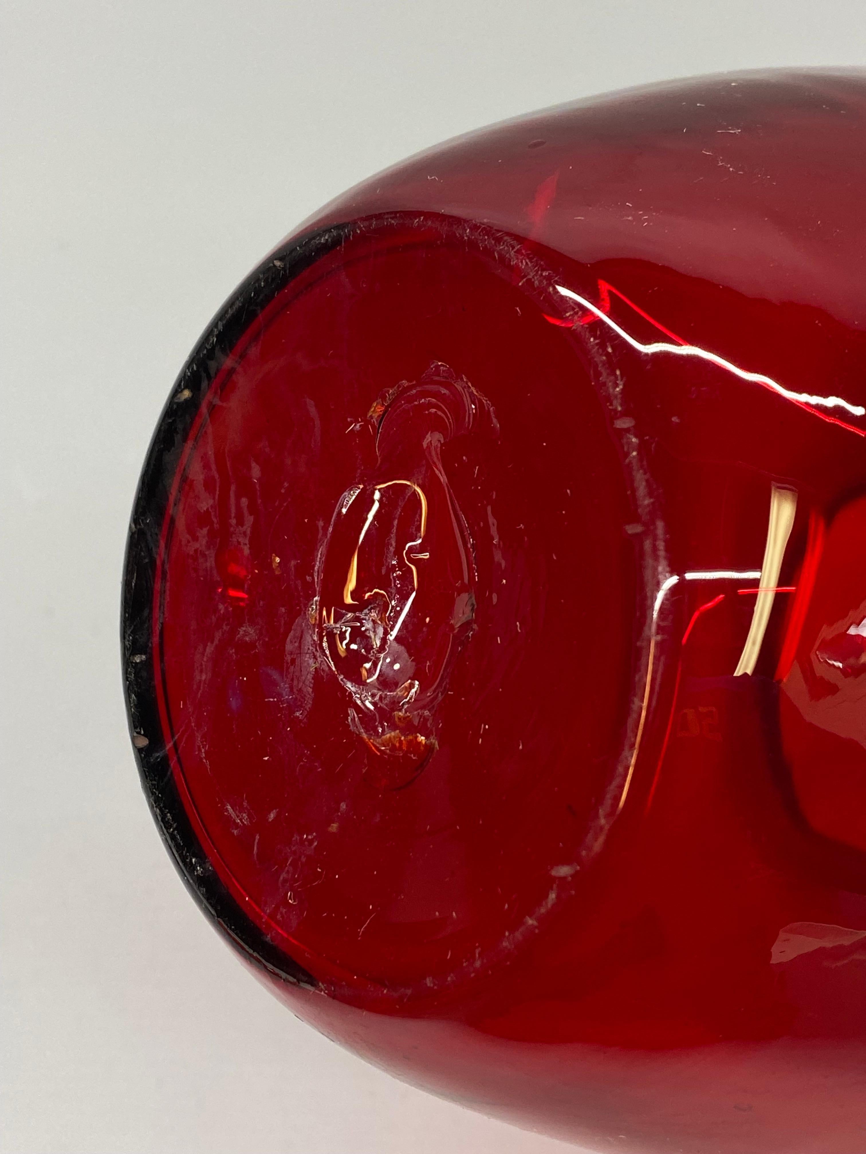 Blenko Glass Ruby Red Ruffled Edge Vase In Good Condition For Sale In Garnerville, NY