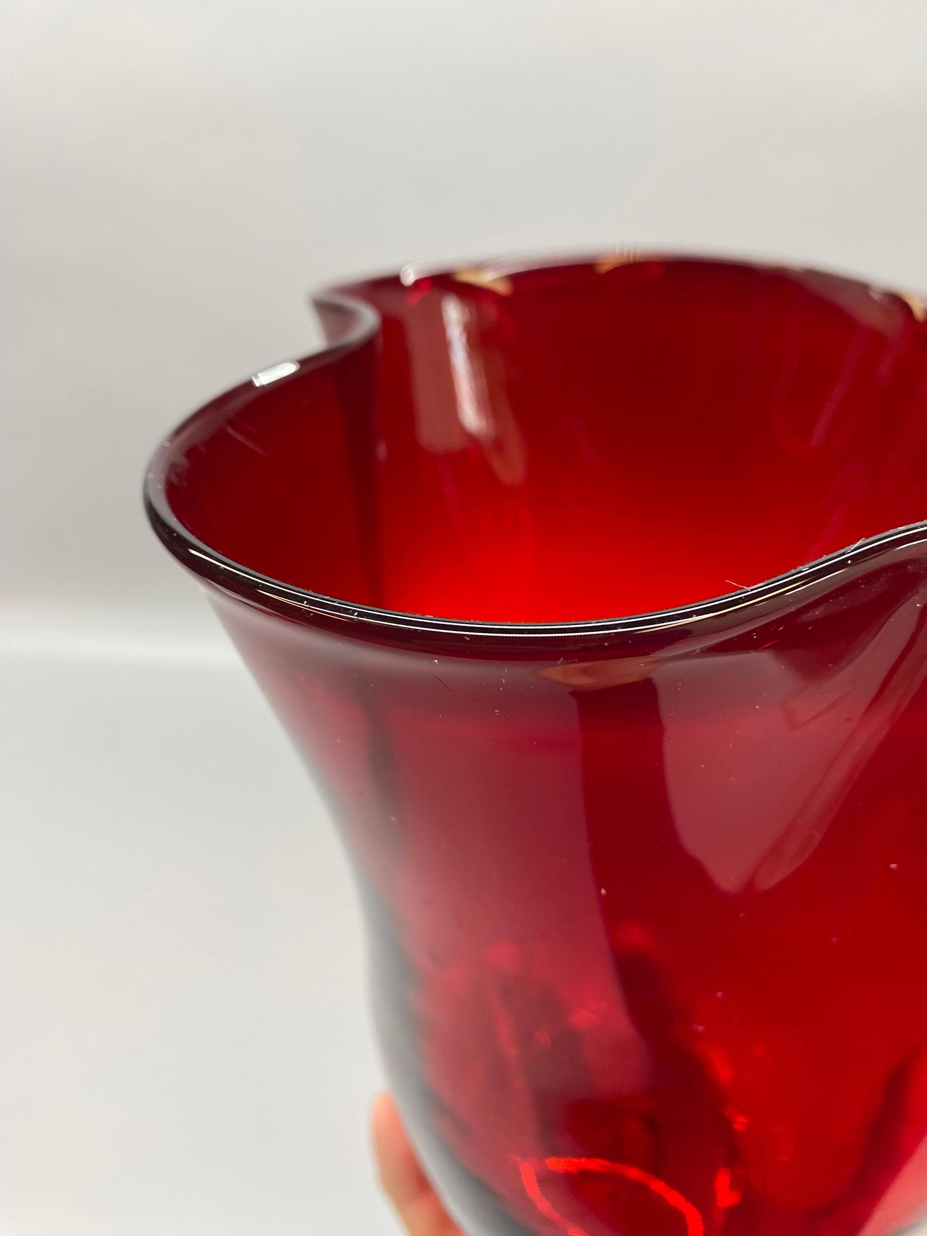 Mid-20th Century Blenko Glass Ruby Red Ruffled Edge Vase For Sale