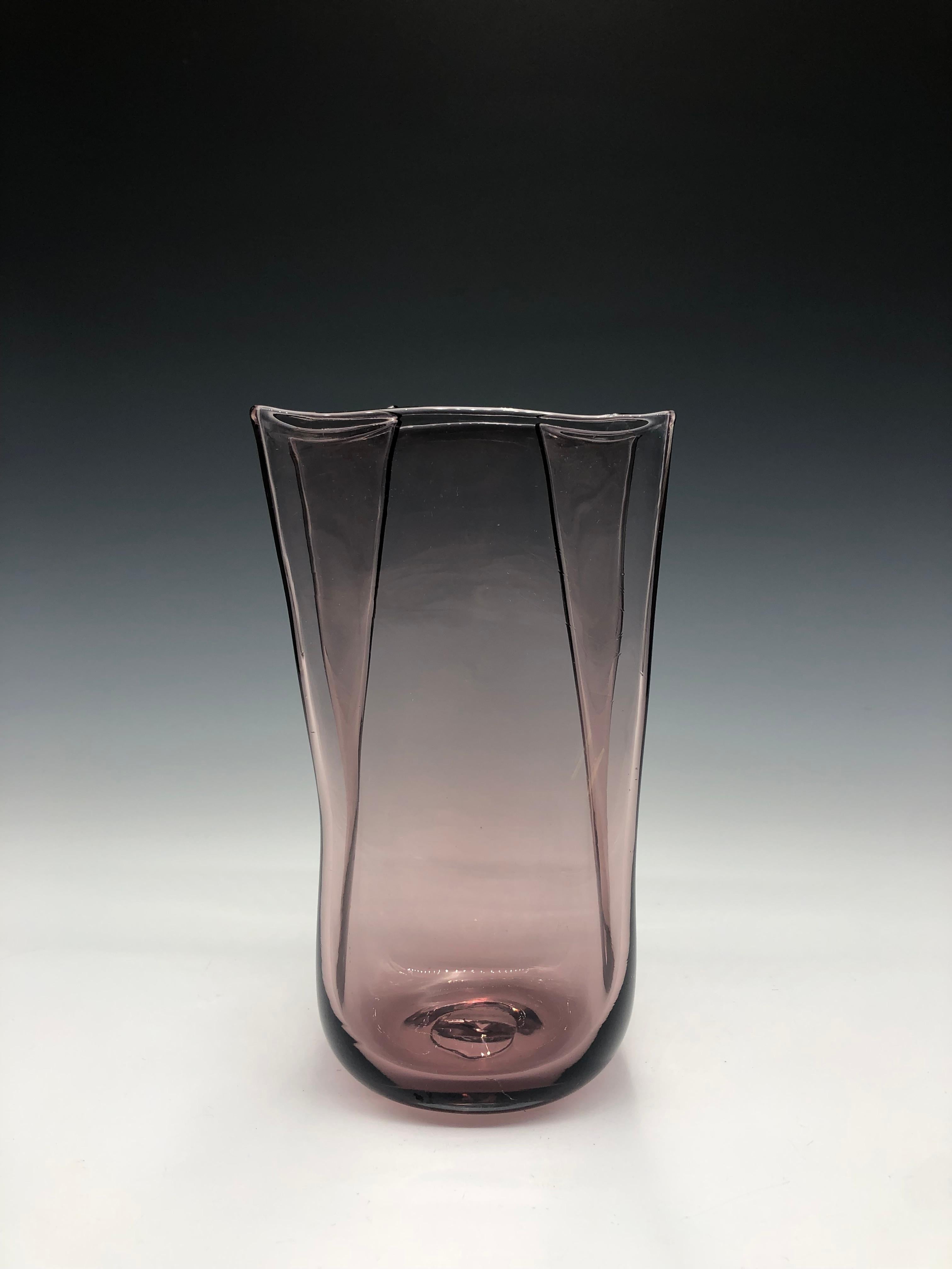 Blenko Hand Blown Purple Glass Paper Bag Vase