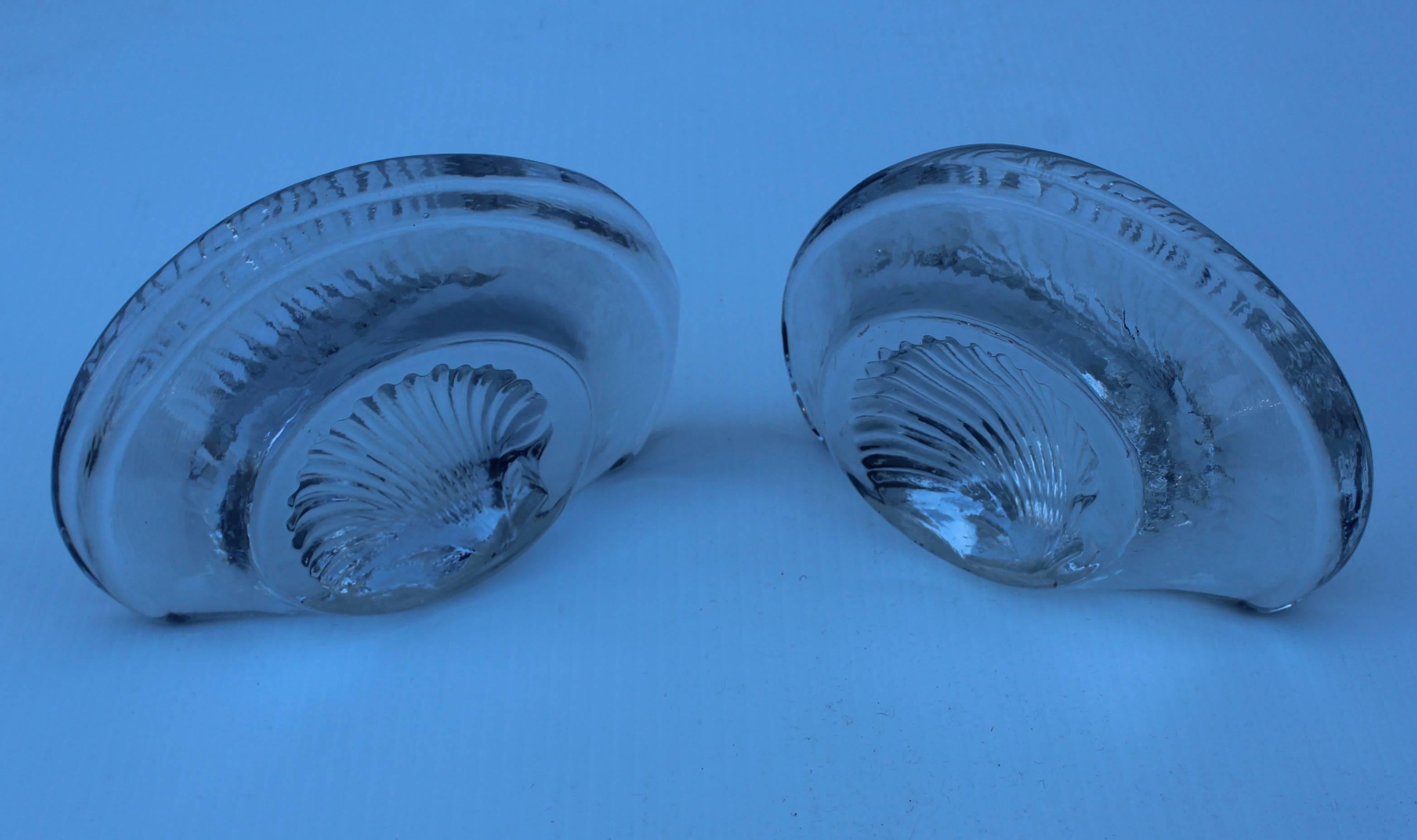 1970s Blenko glass clear glass shell bookends.