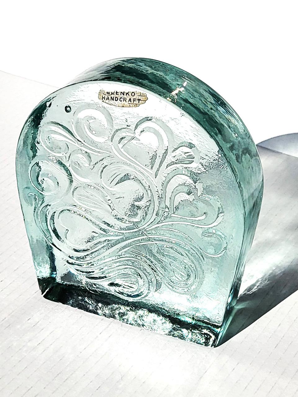 Blenko Glass Twisted Hearts Clear Block Bookends Wayne Husted, 1969 in vendita 4