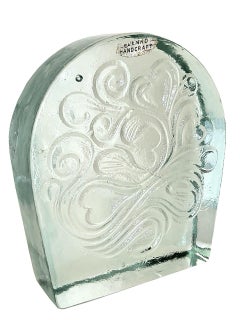 Blenko Glass Twisted Hearts Clear Block Bookends Wayne Husted, 1969