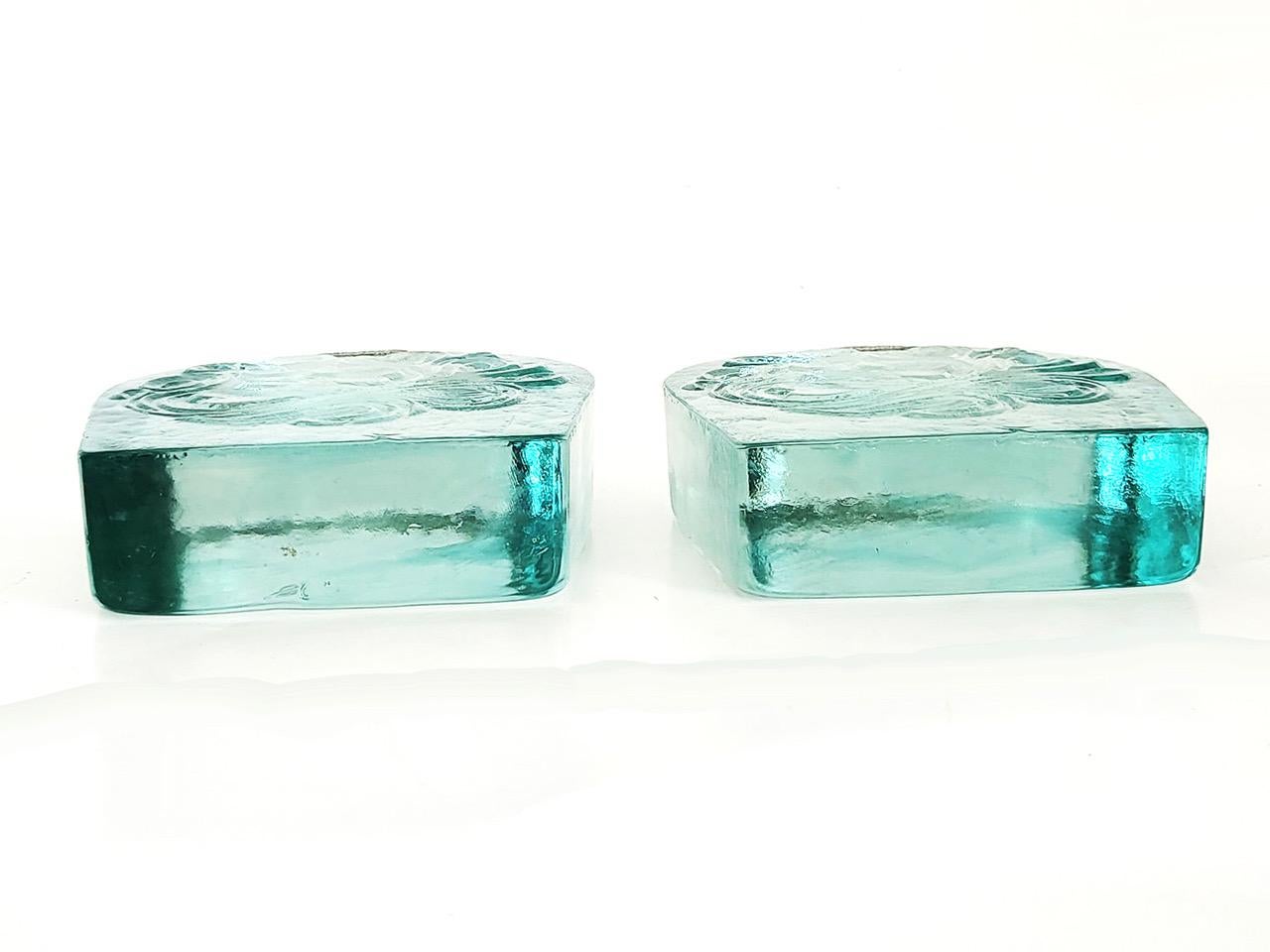 Blenko Glass Twisted Hearts Clear Block Bookends Wayne Husted, 1969 in vendita 2