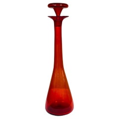 Blenko Glass Wayne Husted #561 Blown Glass Decanter In Candy Red - 1950s