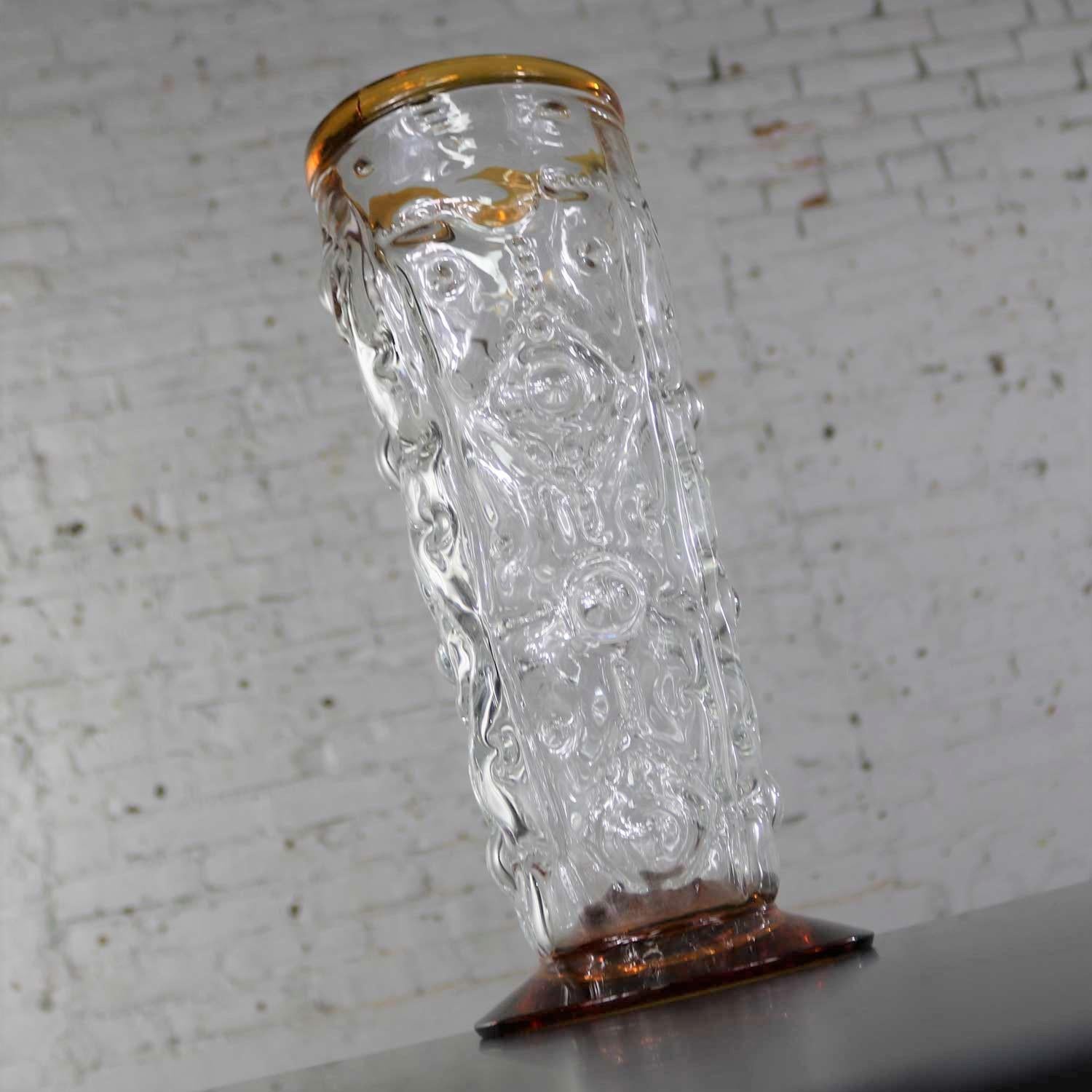 American Blenko Hand Blown Glass Vase #9426 in Crystal and Topaz by Hank Adams