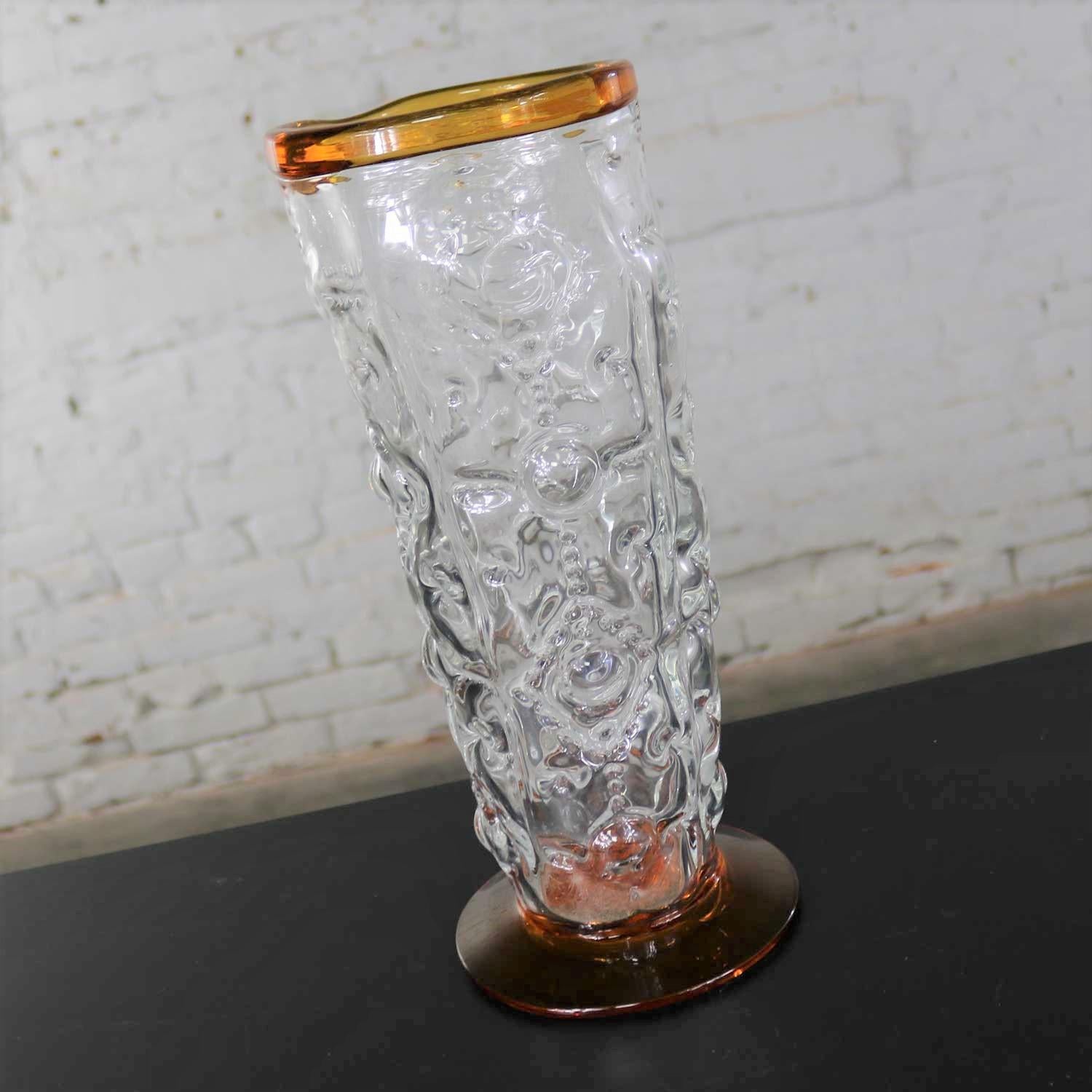 Blenko Hand Blown Glass Vase #9426 in Crystal and Topaz by Hank Adams In Good Condition In Topeka, KS