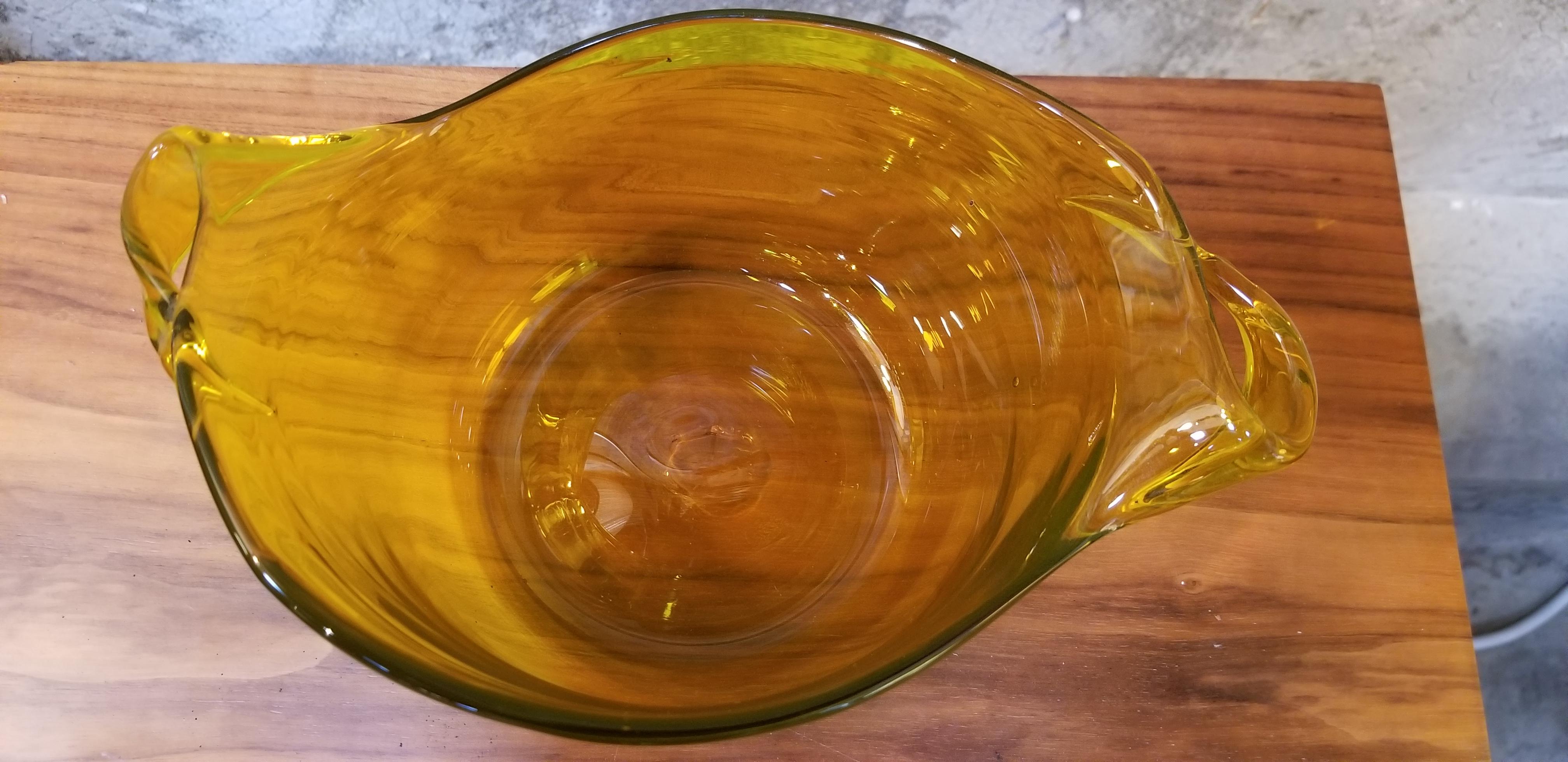 Mid-Century Modern Blenko Hand Crafted Asymmetrical Glass Bowl For Sale