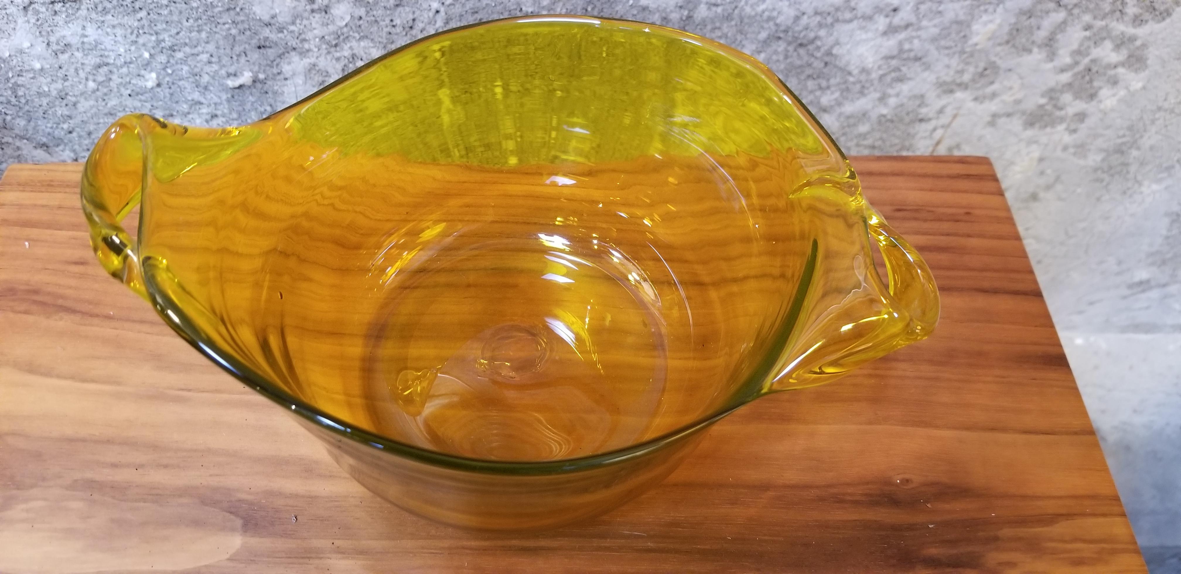 American Blenko Hand Crafted Asymmetrical Glass Bowl For Sale