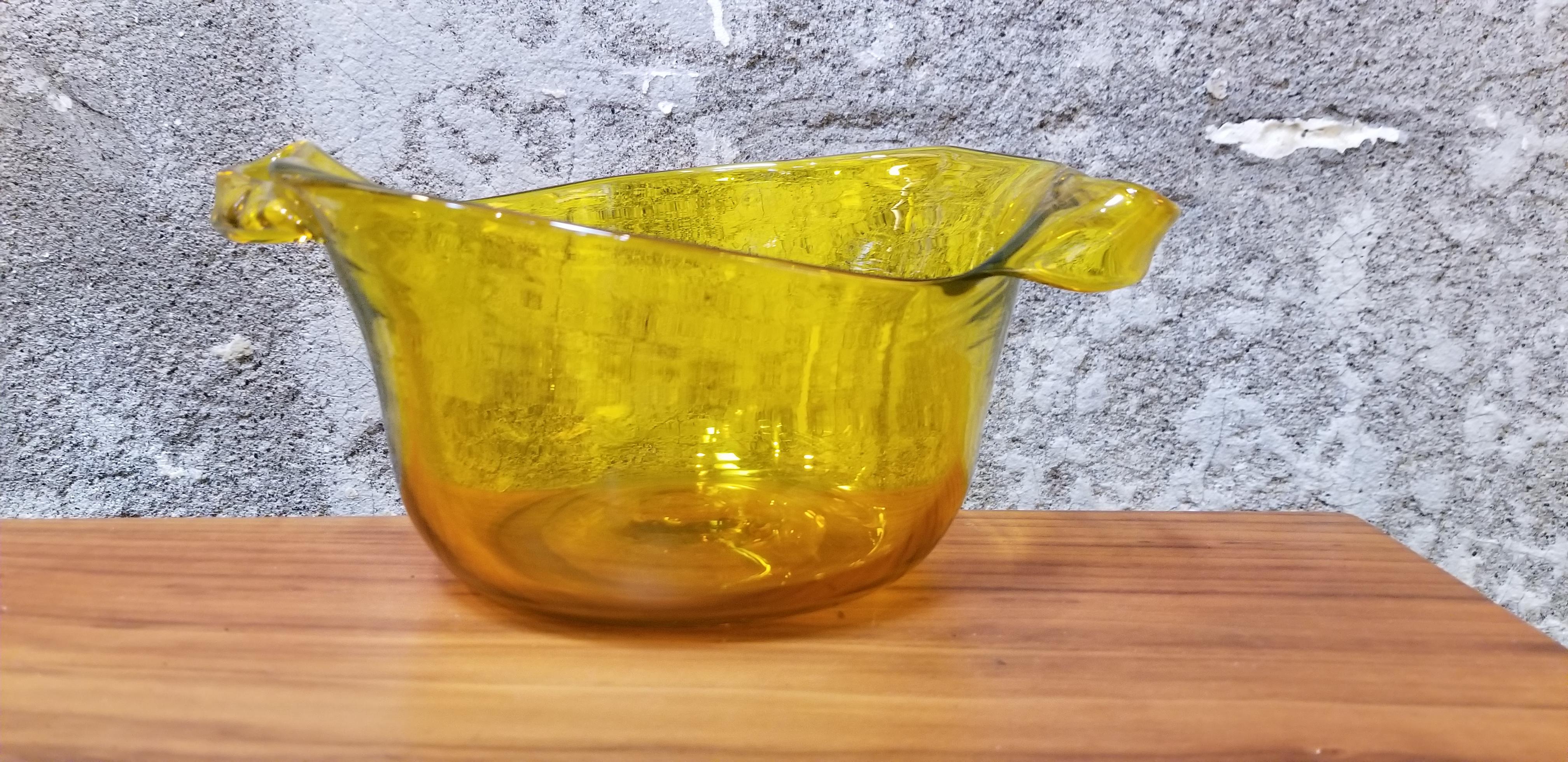 Hand-Crafted Blenko Hand Crafted Asymmetrical Glass Bowl For Sale