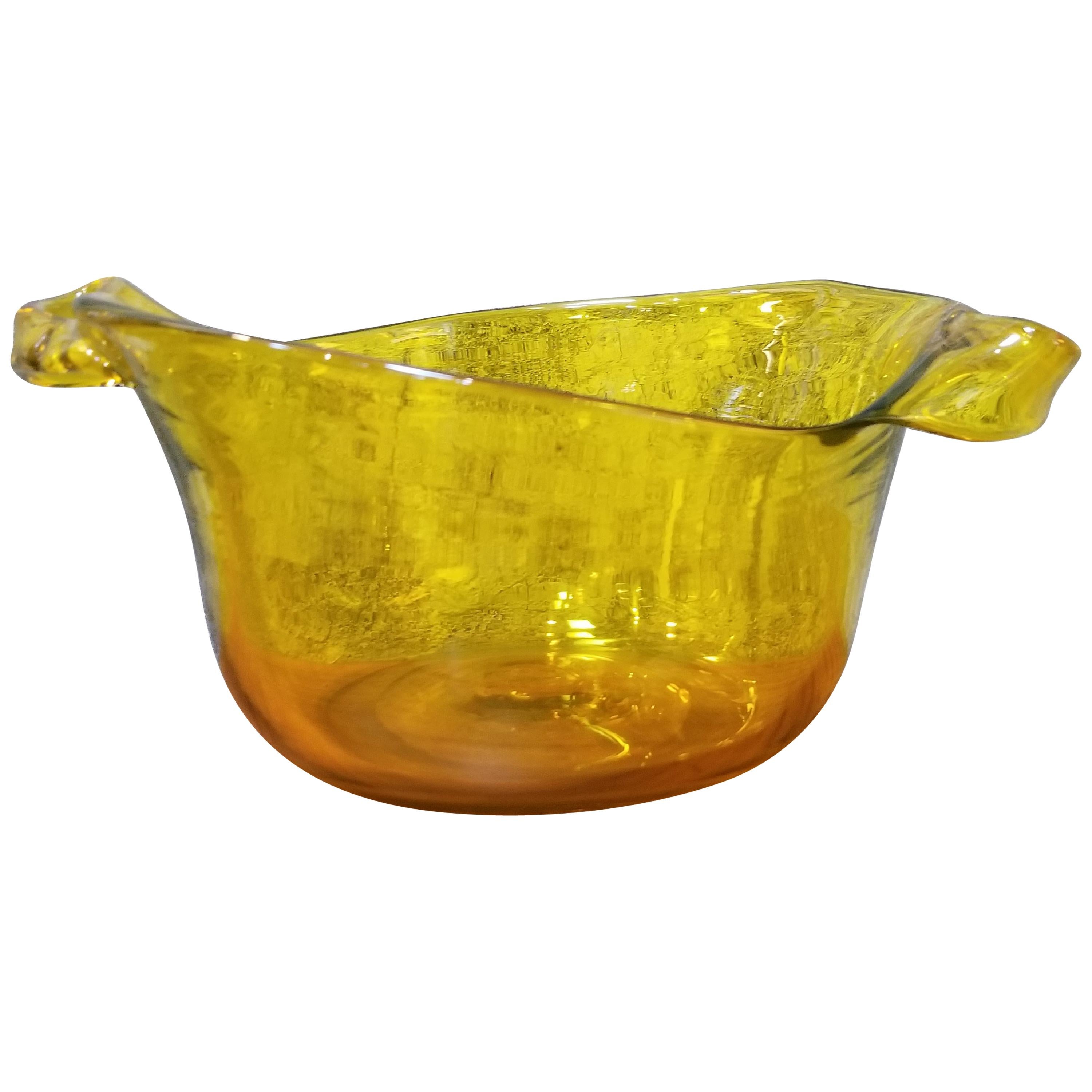 Blenko Hand Crafted Asymmetrical Glass Bowl For Sale