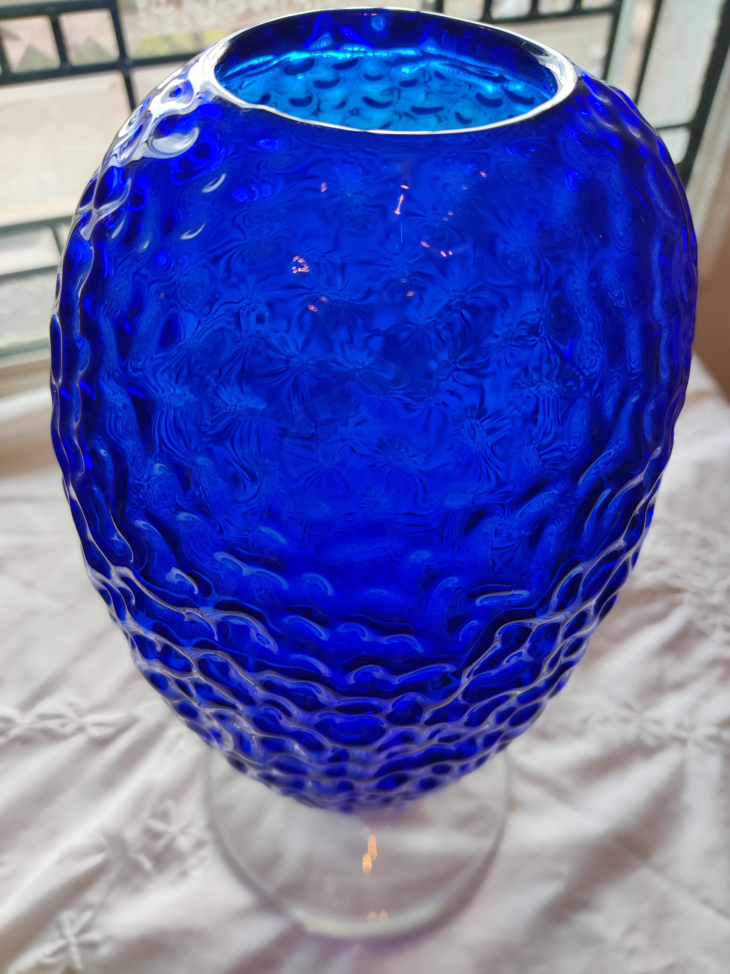 Art Glass Blenko Handmade Cobalt Blue Vase For Sale