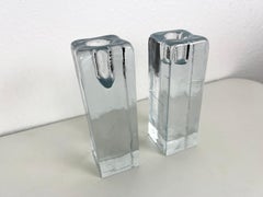 Paire de bougeoirs en forme de glaçons Blenko