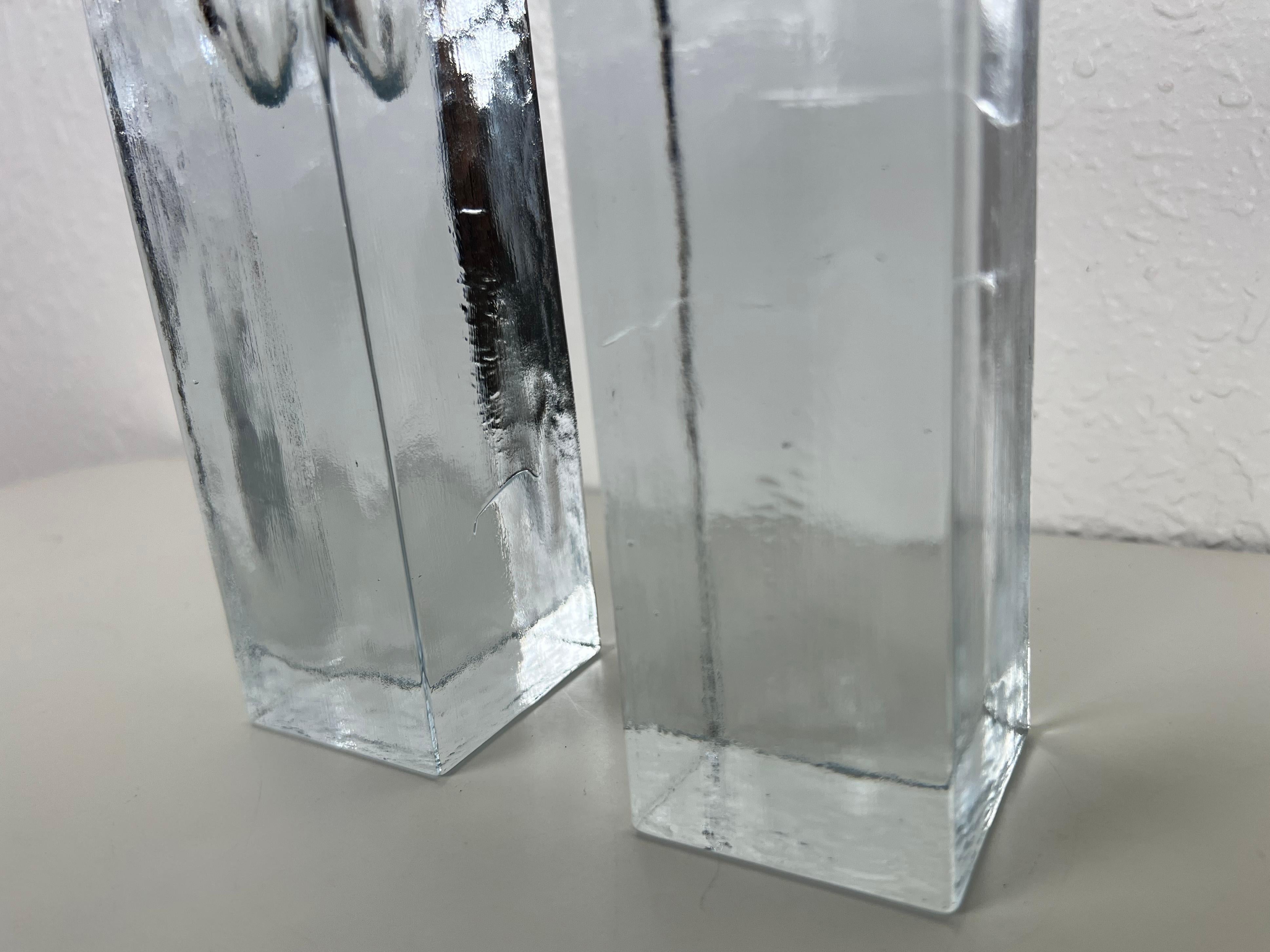 Mid-Century Modern Blenko Ice Cube Pillar Candleholders, a Pair For Sale