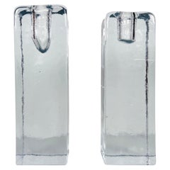 Vintage Blenko Ice Cube Pillar Candleholders, a Pair