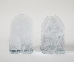 Blenko Ice Glass Elephant Bookends