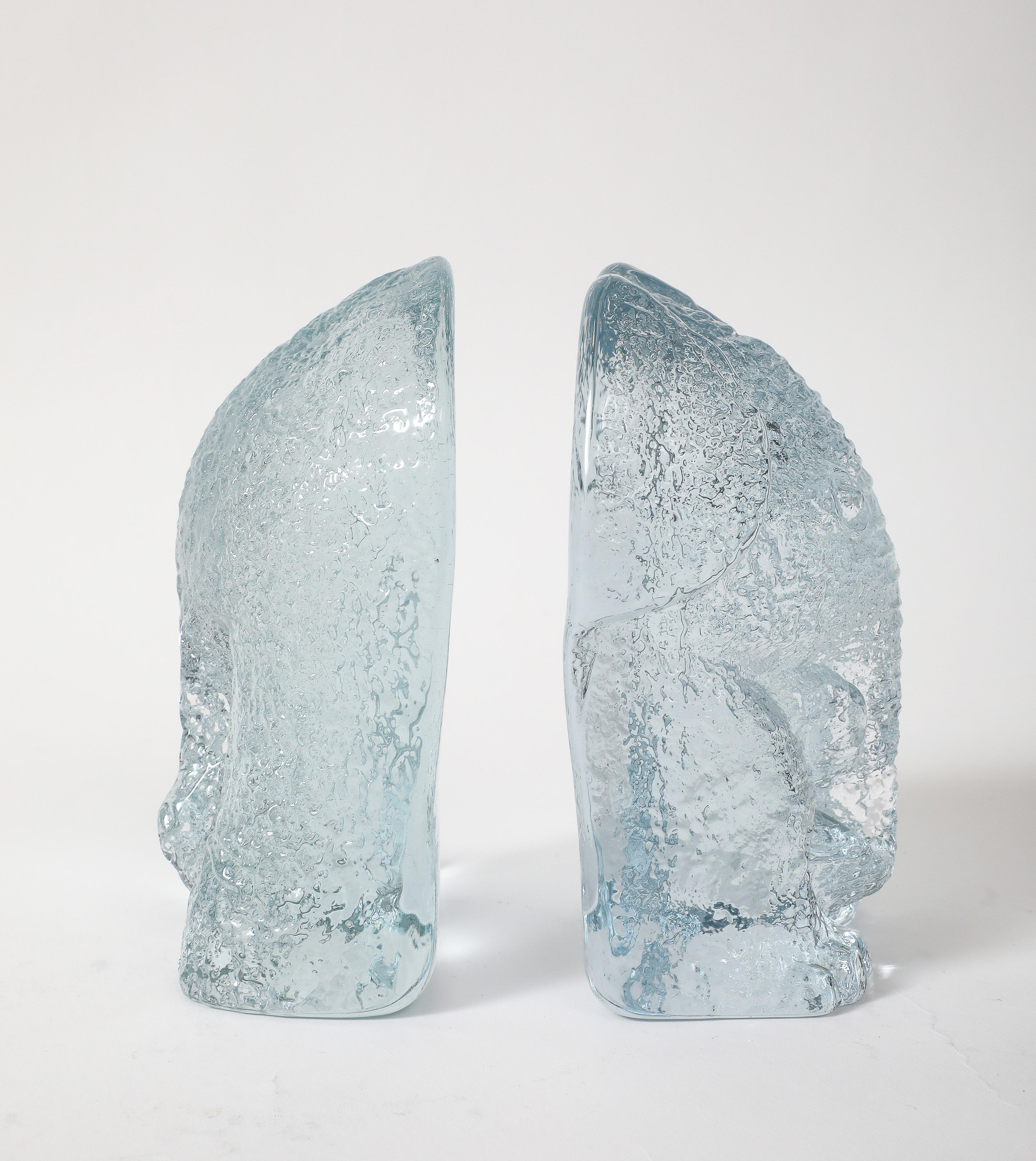 Hand-Crafted Blenko Ice Glass Elephant Bookends For Sale