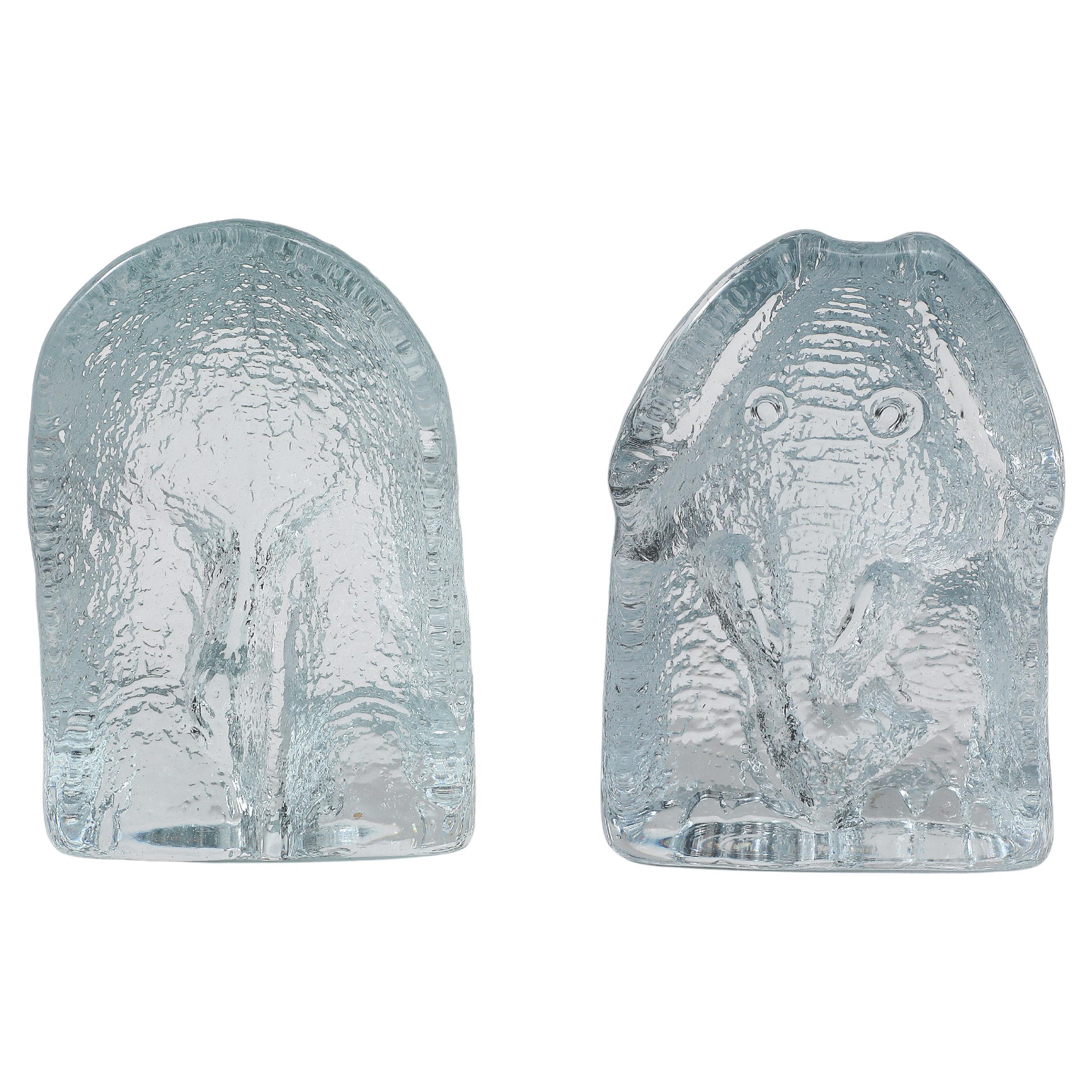 Blenko Ice Glass Elephant Bookends For Sale