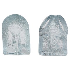 Blenko Ice Glass Elephant Bookends