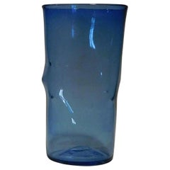 Blenko Large Pinched Vase in Bright Blue, Mint Condition