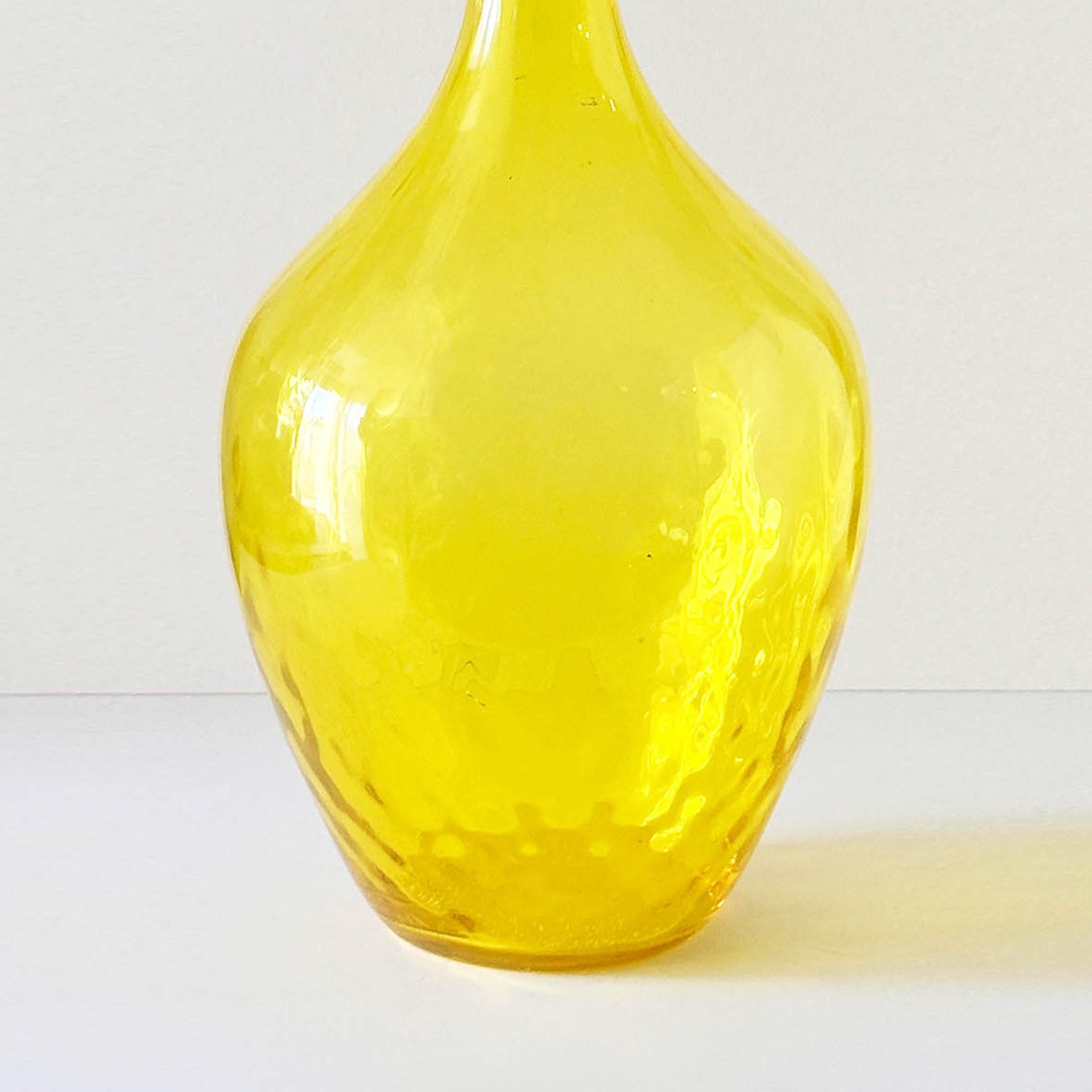 Mid-Century Modern Blenko Lemon Yellow Optical Art Glass Flame Stopper Decanter For Sale